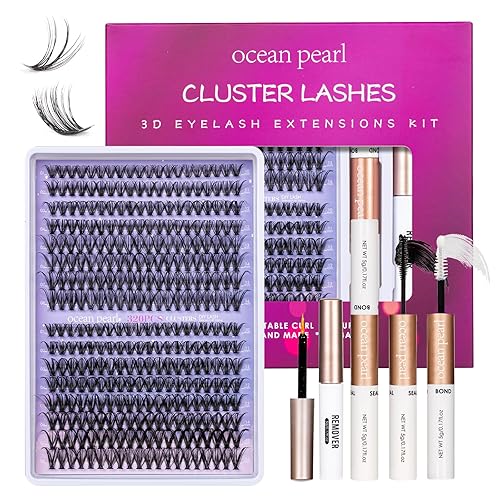 Kit de extensiones de pestañas, kit de 320 racimos de pestañas, pestañas individuales naturales de 0.394-0.630 in, rizo CD con pinzas de sello de