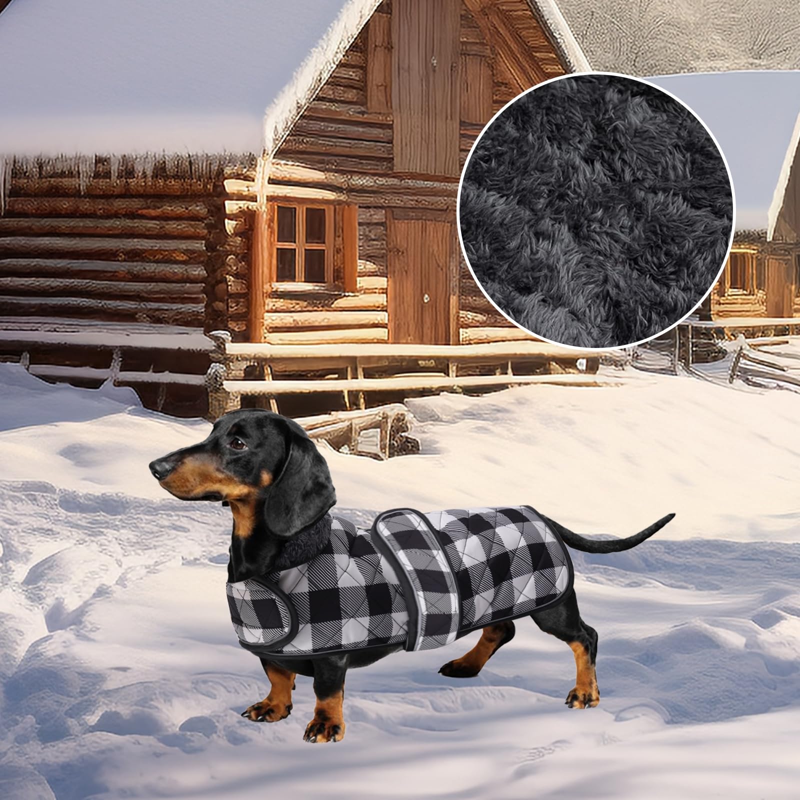 Geyecete Impermeabile Cappotto Cane, Bassotto Invernale Cappotto,Giacca del Cane con fodera in pile calda all'interno,Abbigliamento Regolabile per Cani all'aperto per Miniatura Bassotto-Nero-M
