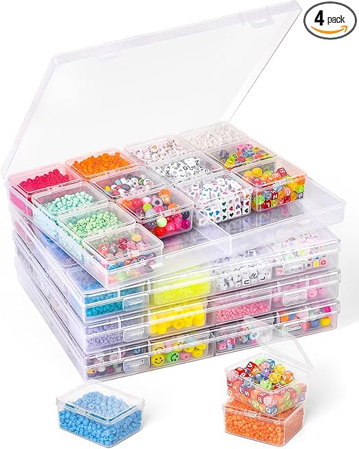 Cokapo Bead Organizer Box, 64 Pcs Clear Bead Storage Containers, Craft Organizers and Storage with Hinged Lids and Labels, Small Plastic Containers Boxes for Jewelry, Seeds, Nail Art, Small Parts