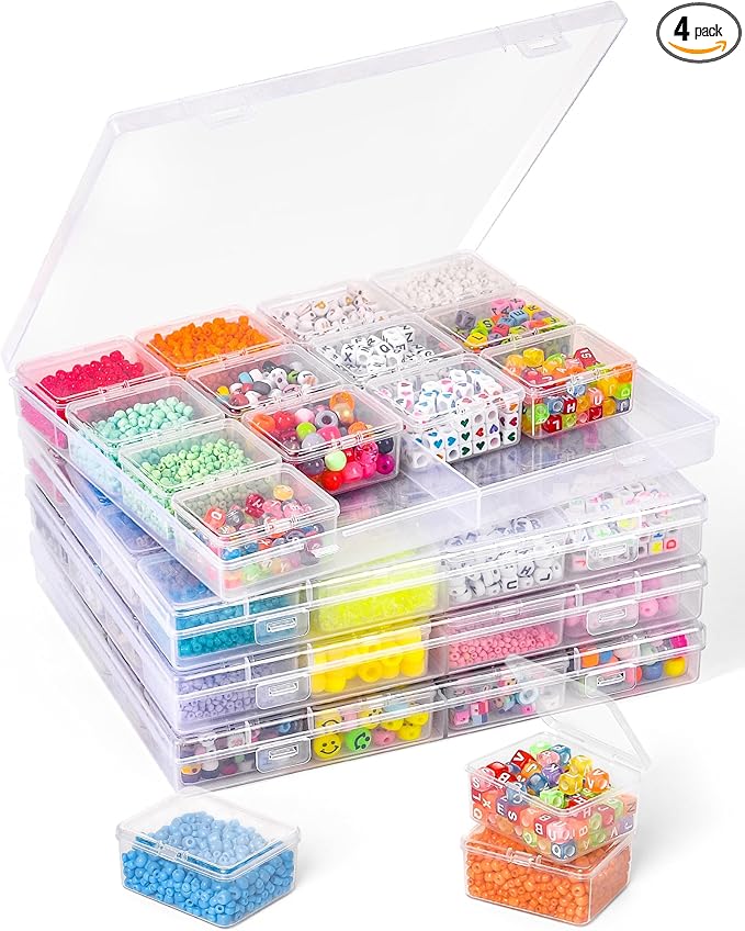 Cokapo Bead Organizer Box, 64 Pcs Clear Bead Storage Containers, Craft Organizers and Storage with Hinged Lids and Labels, Small Plastic Containers Boxes for Jewelry, Seeds, Nail Art, Small Parts