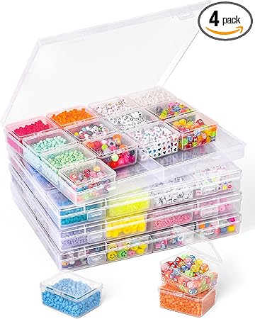 Cokapo Bead Organizer Box, 64 Pcs Clear Bead Storage Containers, Craft Organizers and Storage with Hinged Lids and Labels, Small Plastic Containers Boxes for Jewelry, Seeds, Nail Art, Small Parts