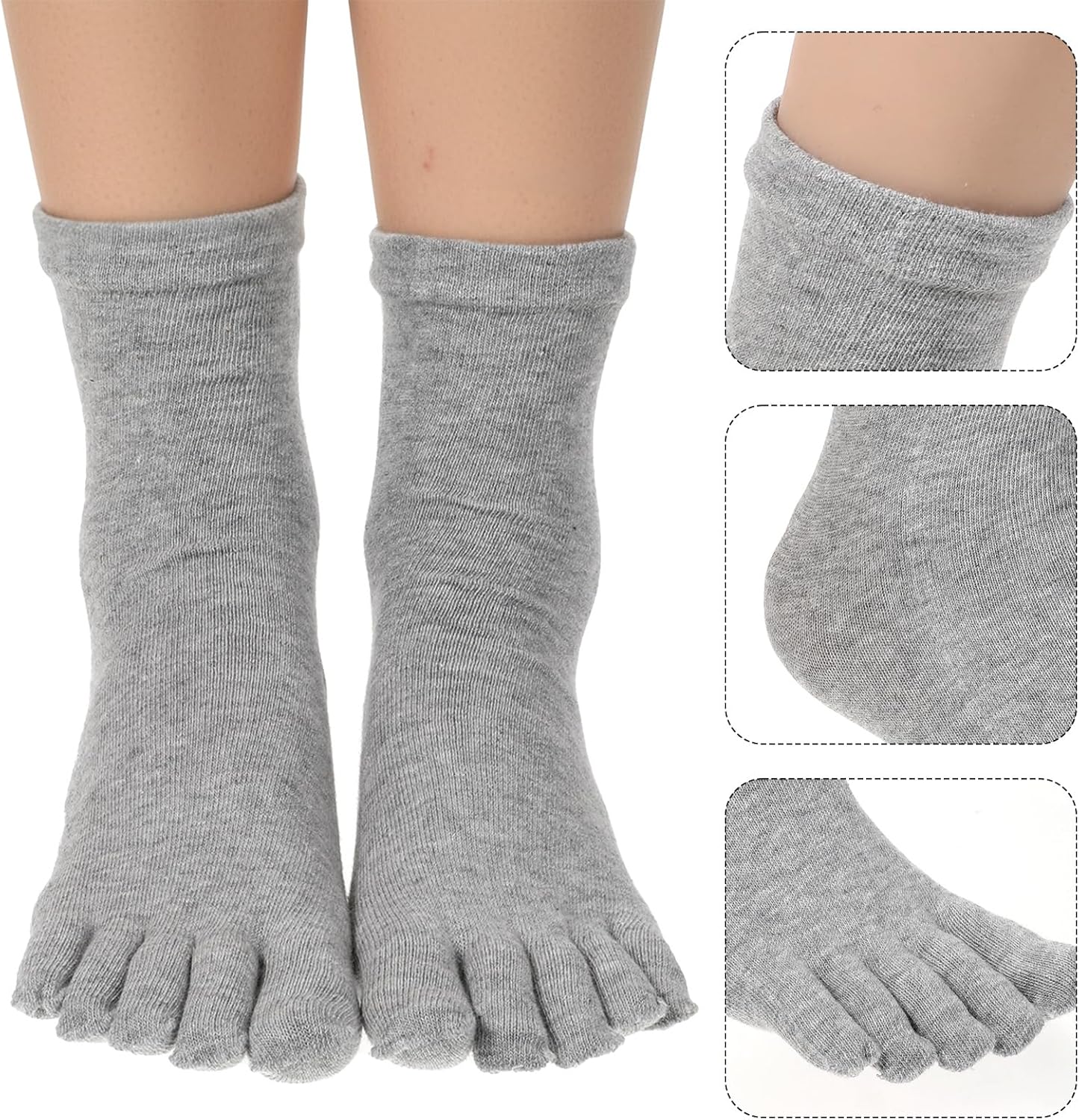 4 Pair Toe Socks for Women Five Finger Cotton Socks with Toes Separated for Women Men Individual Running Toe Crew Sock Black, White, Dark, Grey, Light Grey - Image 6