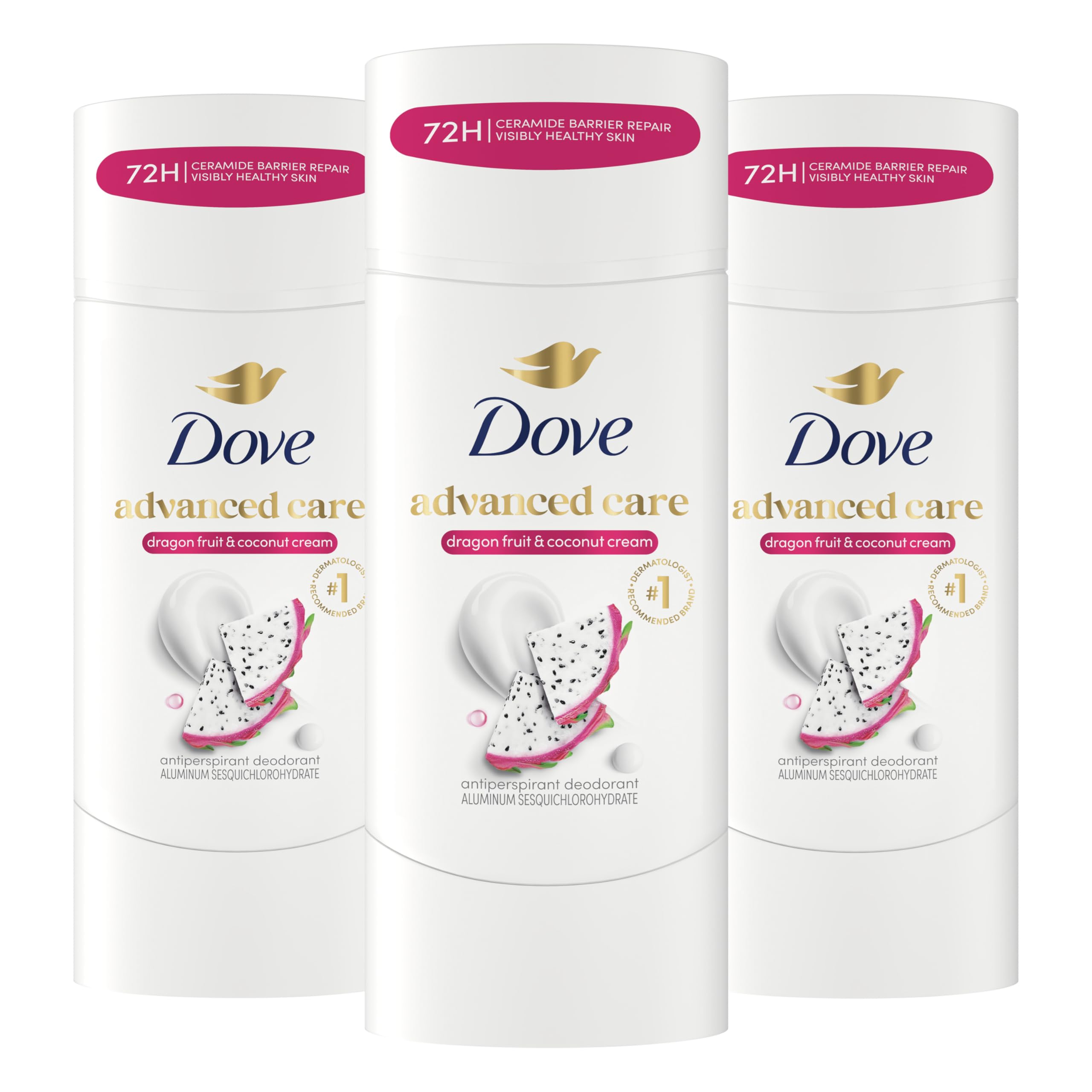 Dove Advanced Care Antiperspirant Deodorant for Women Dragon Fruit & Coconut Cream 3 pack 72 hour sweat and odor protection 2.6 oz
