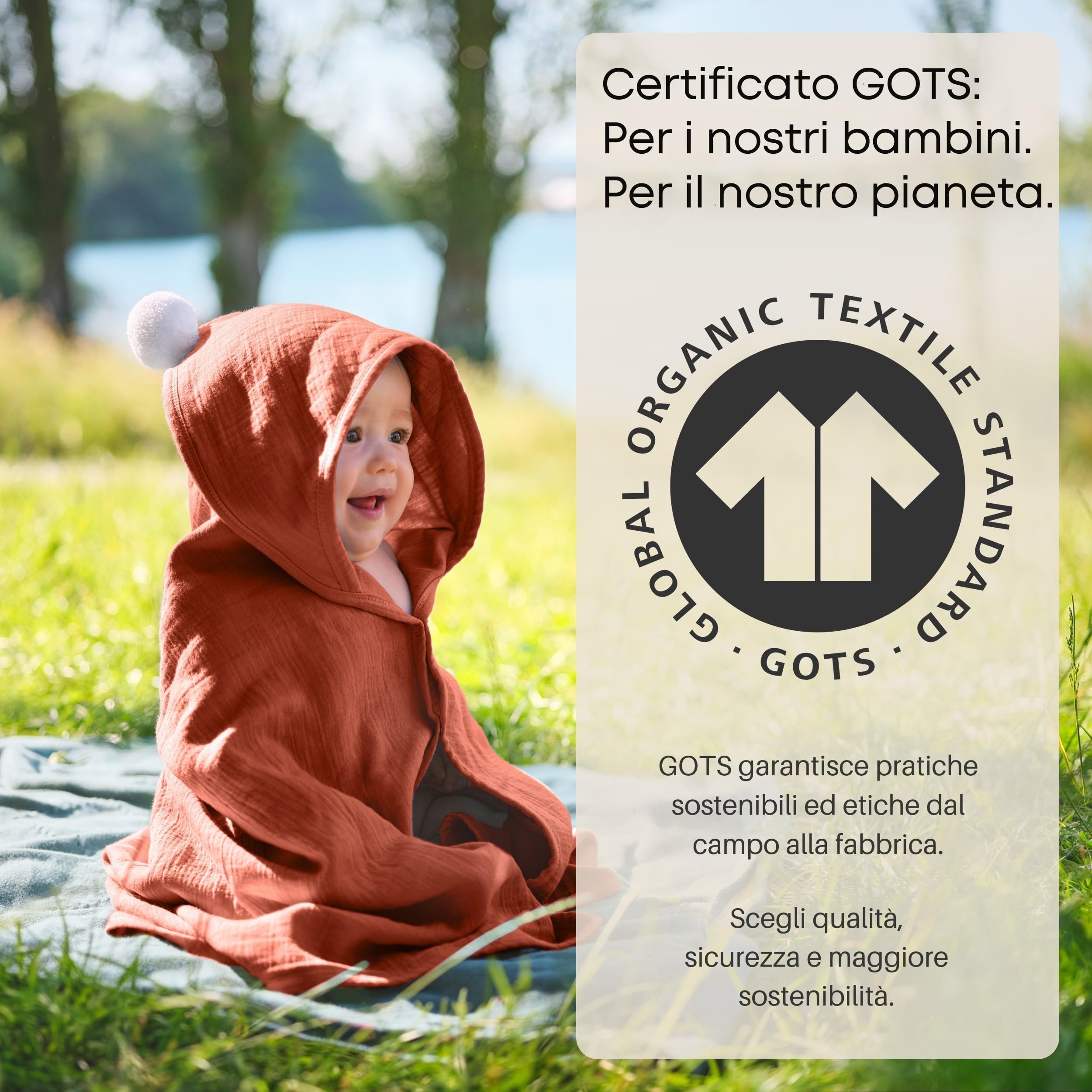 accappatoio neonato 0-3 mesi a 3 anni I 75x75cm I EXTRA morbido e assorbente I Mussola di cotone bio 4 strati GOTS I asciugamano neonato bagnetto I Lavabile 40°C I Asciugamano con cappuccio