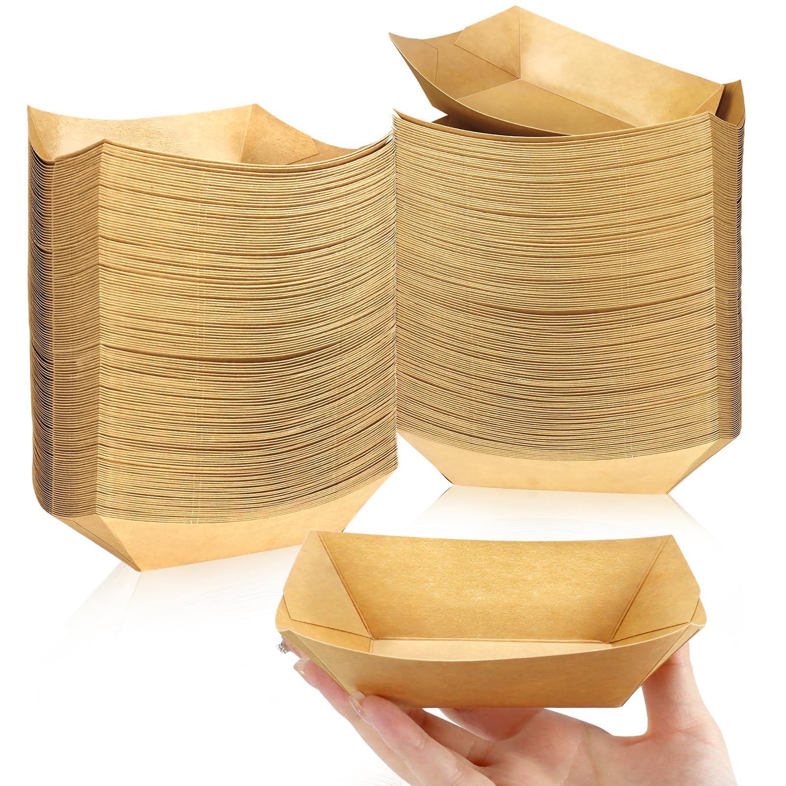 Oomcu 150 Pack 1/2 lb Disposable Kraft Brown Paper Food Boats Hot Dog Trays Bulk -Small Recyclable Serving Boats for Party Snacks, French Fries,Nachos, Tacos, BBQ,Take Out Food,Mini Pancakes Supplies