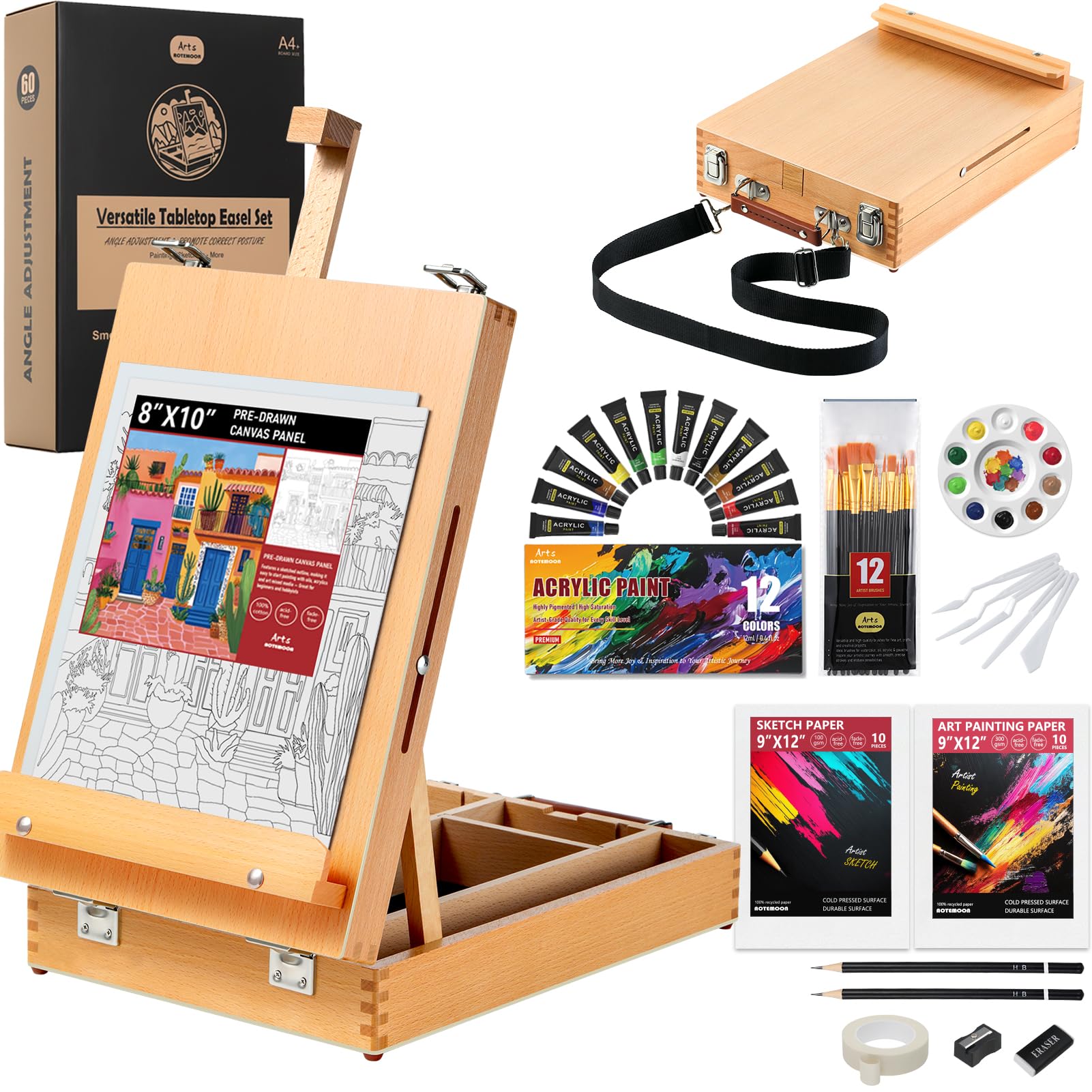 AOTEMOON Beechwood Tabletop Easel Set 60-Piece