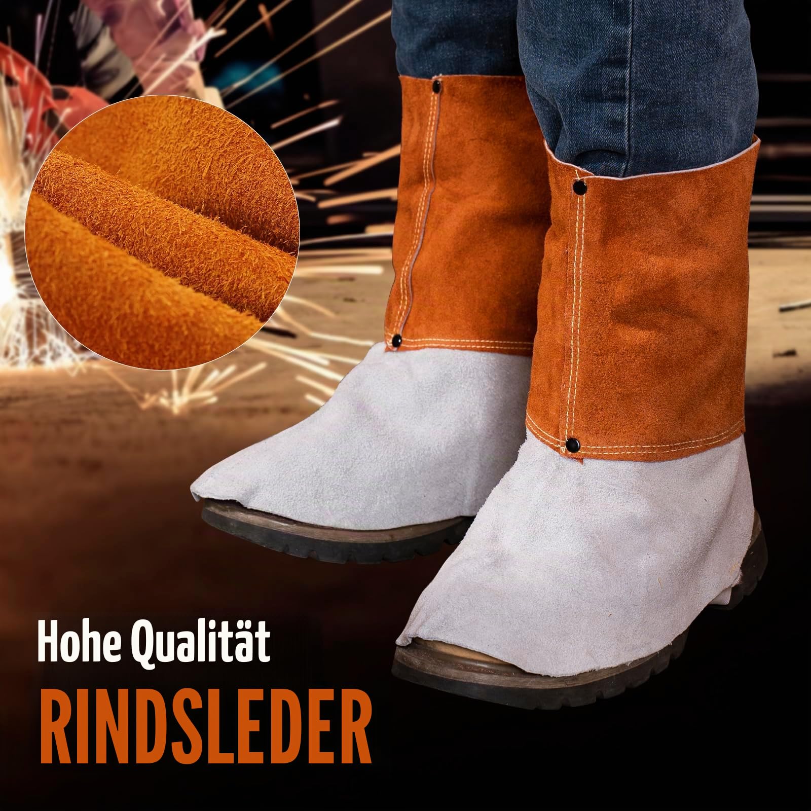 QeeLink Leder Schweißgamaschen - Hitze- und Abriebfeste Schweiß Stiefelabdeckungen - Schuhschutz - Schweißschuhen, 1 Paar