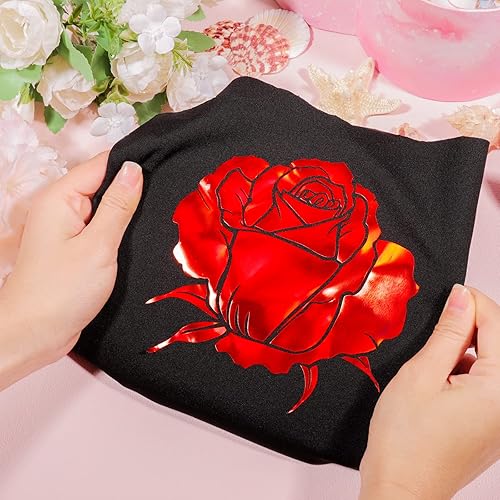 Miniatura 2 de GIRAFVINYL Vinilo holográfico de transferencia de calor de 12 pulgadas x 10 pies, vinilo HTV rojo para planchar para ropa y tela, vinilo HTV fácil