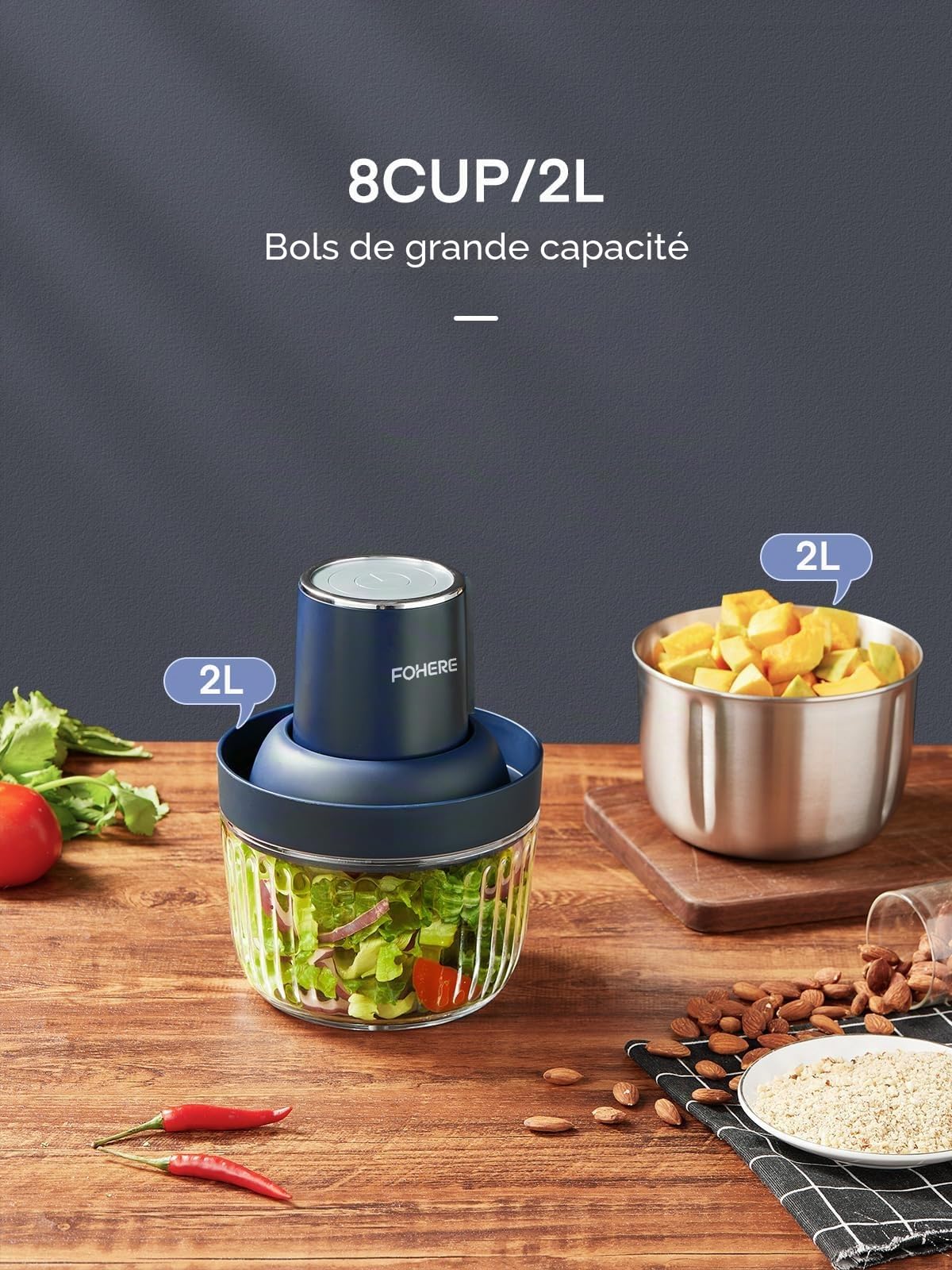 FOHERE Hachoir Électrique, 300W Hachoir à Viande Avec 2L