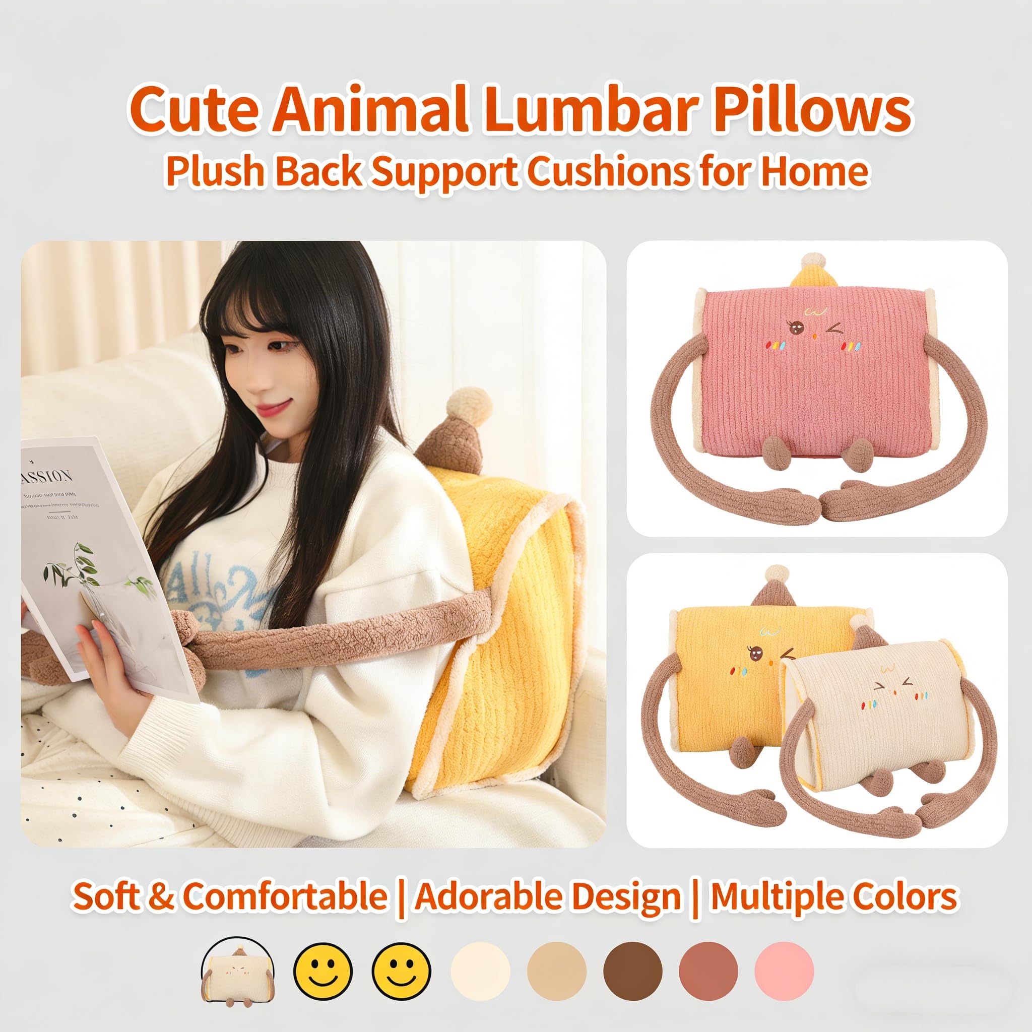 XHYRHTS Cuscino da lettura in peluche a forma di cartone animato e cuscino di supporto per la schiena lombare con rivestimento rimovibile - Cuscini per coccole per adulti per letto, sedia da ufficio e