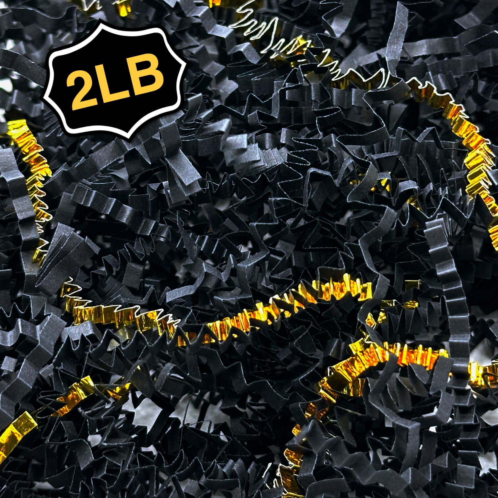 Corlcol 2LB Crinkle Cut Paper Shred Filler for Bag Gift Box Basket Confetti Paper Shreded Stuffing Decoration for Valentine's Day Holiday Party (Gold