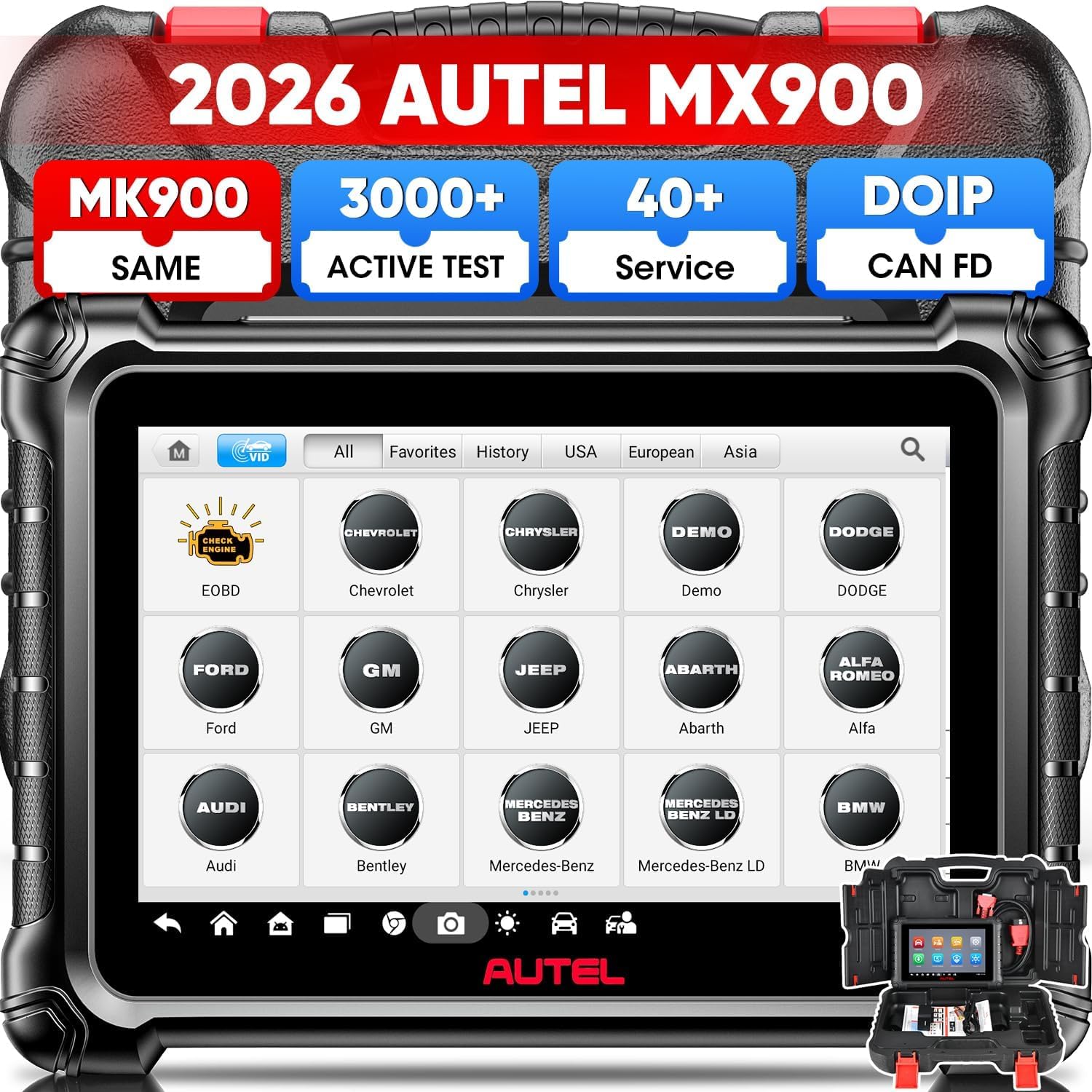 Autel MaxiCheck MX900, 2026 Diagnosis Coche Multimarca Bidireccional con 3K+ Pruebas Activa, DoIP&CANFD, 40+ Servicio, 11OS, Igual que MaxiCOM MK900 MK900BT, Superior a MK808BT MK808S MX808S, Todo SIS