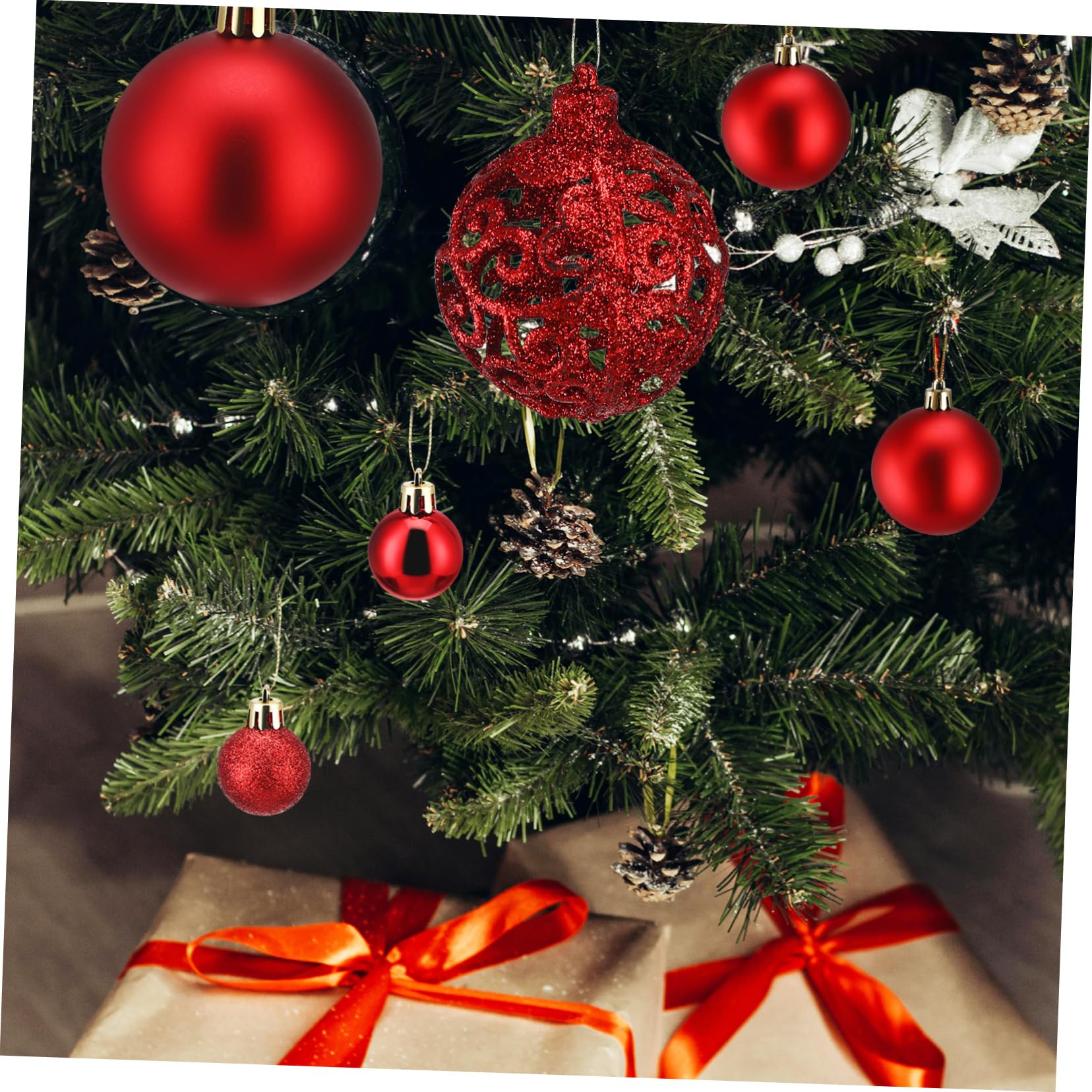 Cabilock Lot de 100 Boules de Noël Rouges Galvanisées Creuses pour Décorations d'arbre de Noël