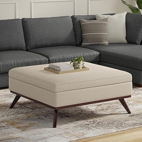 Miniatura 371 de SIMPLIHOME Owen - Bandeja rectangular moderna de mediados de siglo de 34 pulgadas de ancho, otomana pequeña para almacenamiento de mesa auxiliar, en