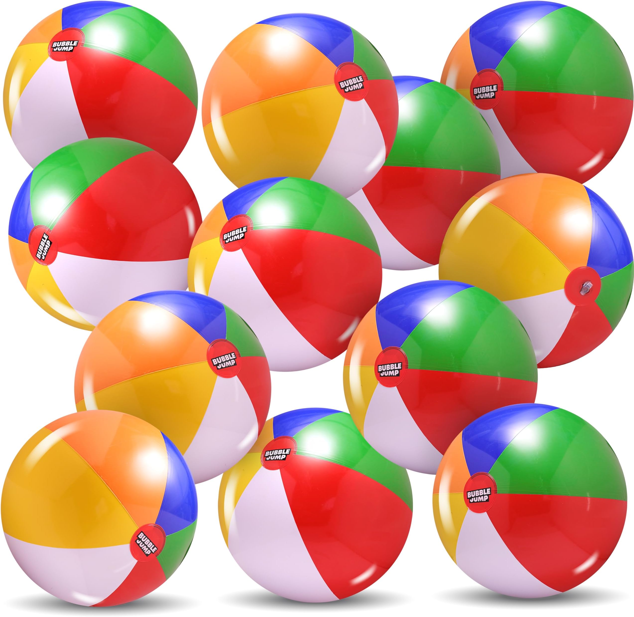 BUBBLE JUMP Beach Balls for Kids Bulk 12 Pack - Inflatable Beach Ball, 12" Blow Up Beach Ball Rainbow Colored Pool Balls for Swimming Pool, Party Favors, Kids Summer Toys, Beach Toys, Party Favors