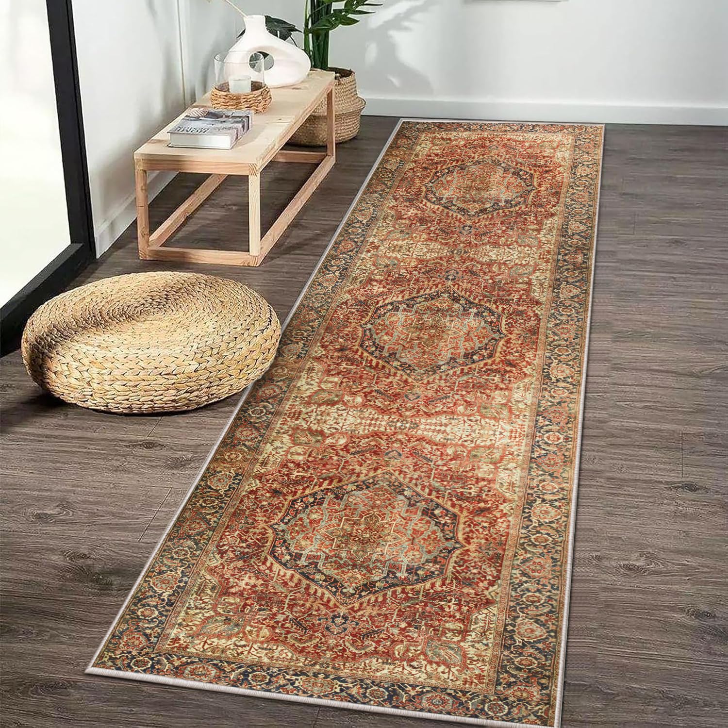 BedLooms Machine Washable Hallway Runner Red Rug 60x220 cm Majestic Soft Touch Premium Quality Rugs for Living Room, Non Slip Carpet Runners for Bedroom, Dining Room Kids Room