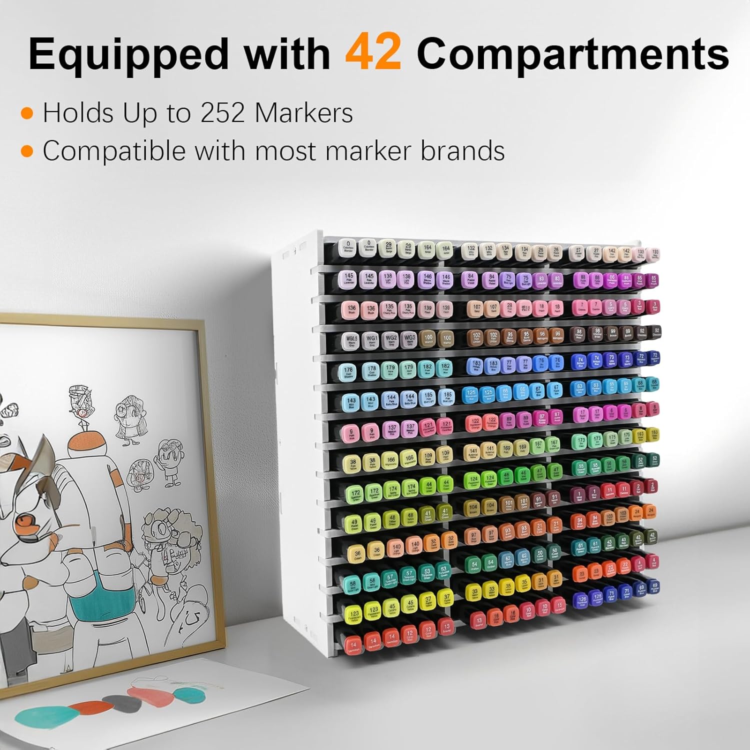 Marker Storage Organizer, Marker Holder for 252 Markers, Pens, Watercolor Brushes, and Colored Pencils – Desktop Art Supply Organizer for Home, Office, and Classroom