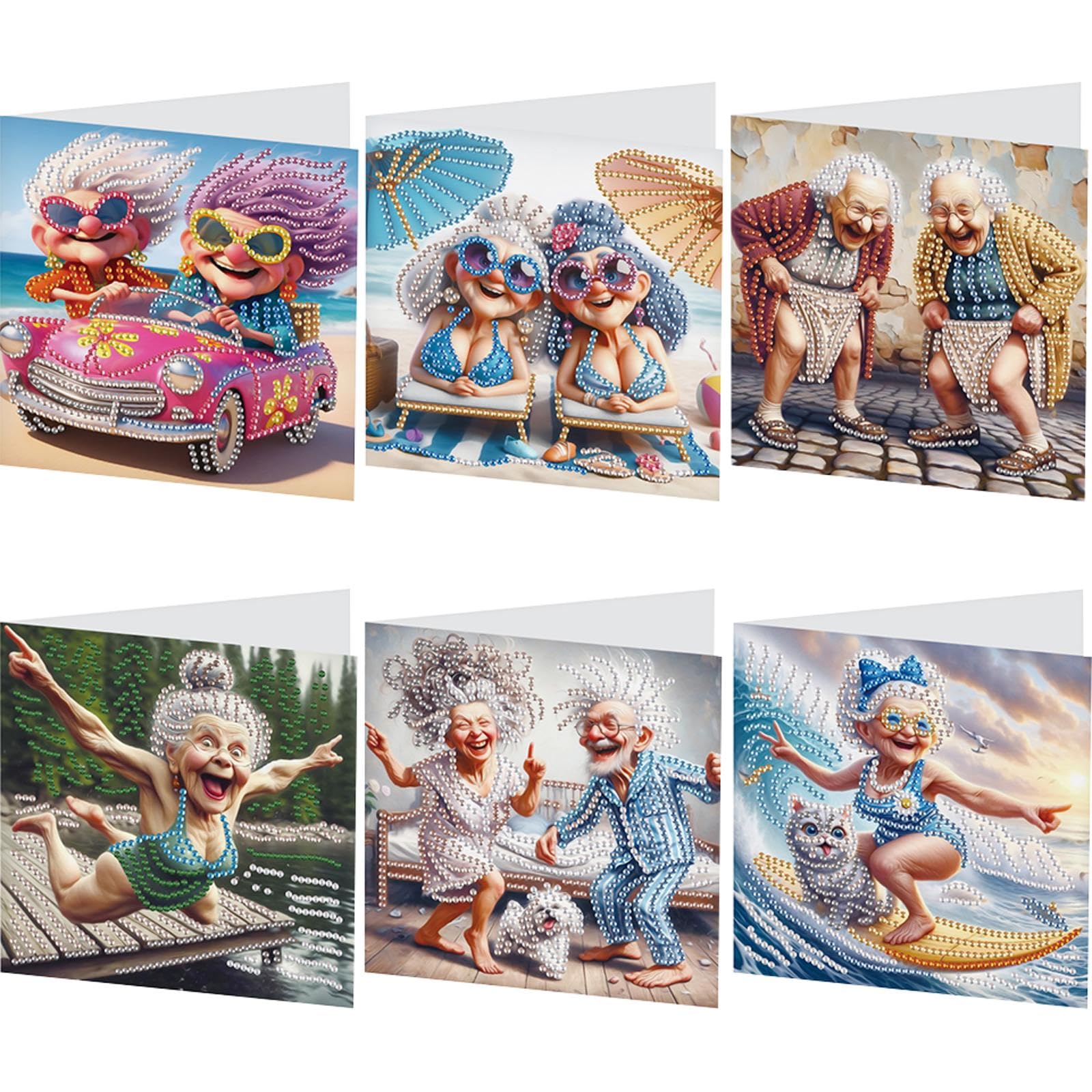 6Pcs Teacup Cat DIY Diamond Painting Card Rhinestone Painting Card Kit Diamond Painting Greeting Card for Holiday Party Favors