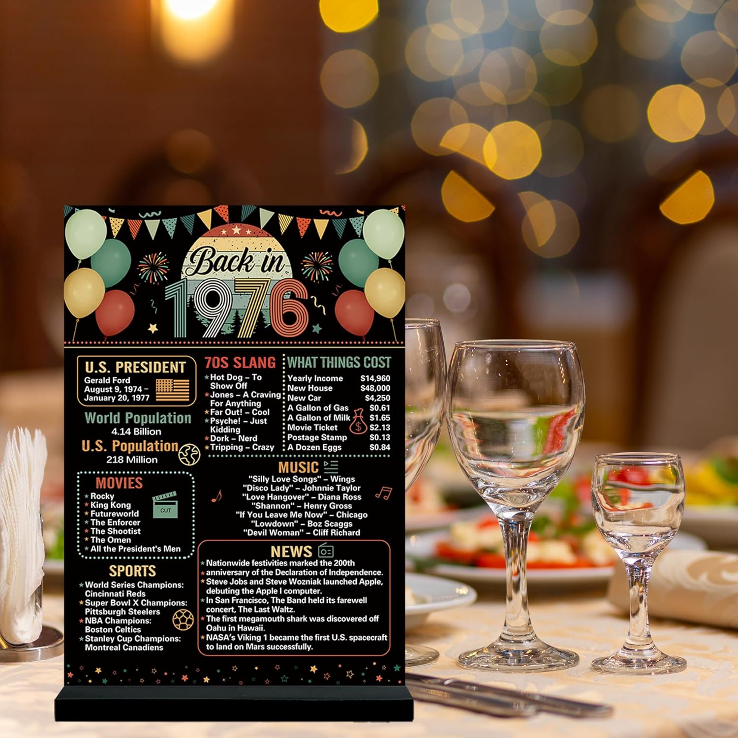 Trgowaul 51st Birthday Decorations Women Men, Black Colorful Back in 1976 Birthday Poster Acrylic Table Sign with Stand, 51 Anniversary Decor Gifts for Men, Vintage 1976 Supplies 51 Birthday Decor - Image 9