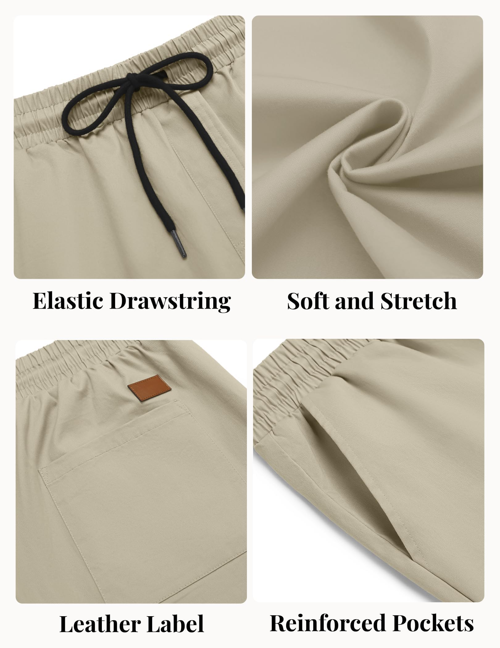 COOFANDY Pantalones Cortos Casuales de Algodón Chinos Verano Cintura Elástica con Bolsillos