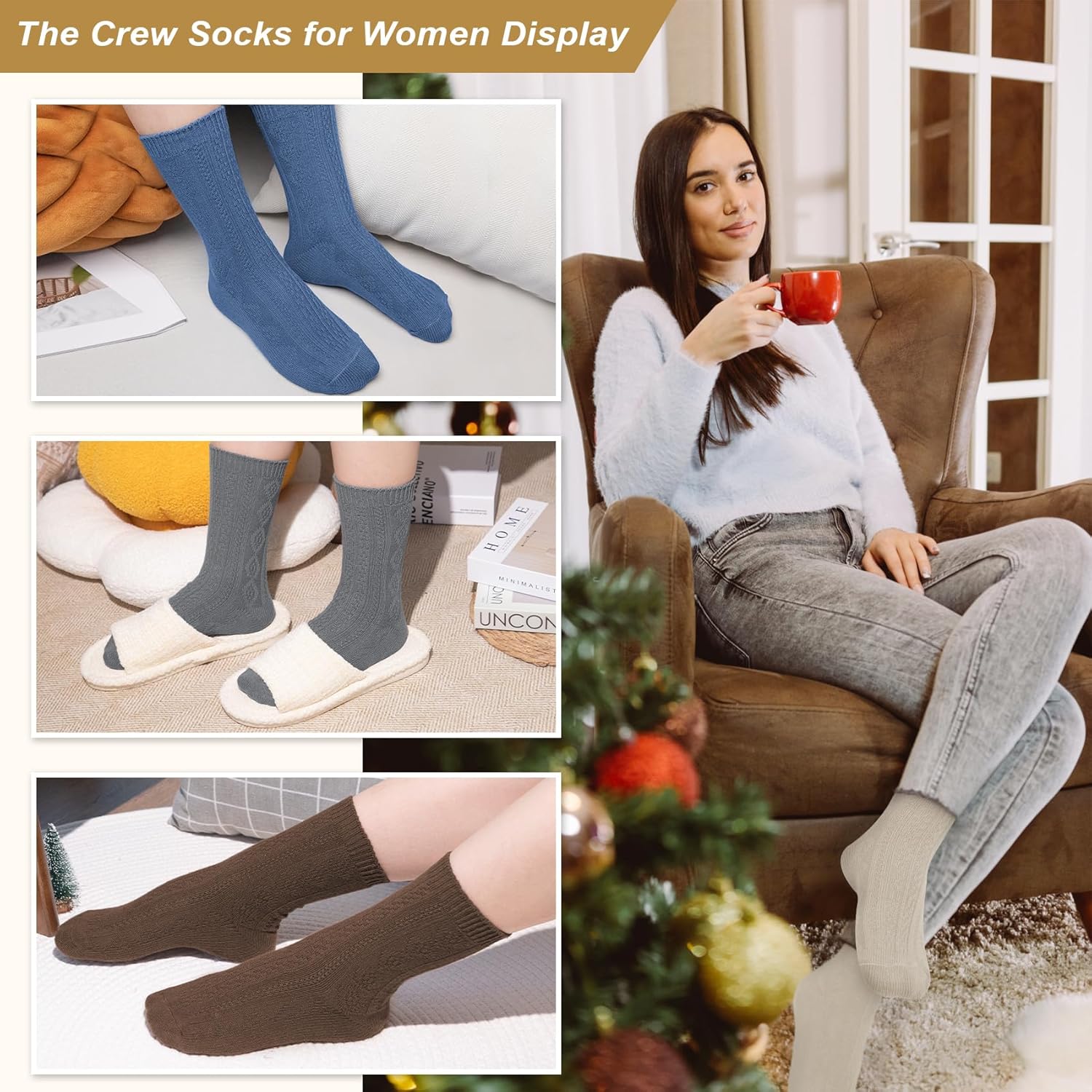 Justay Crew Socks for Women - Soft Knit Boot Calf Comfortable Cute Dress Cotton Socks Gifts - Image 5