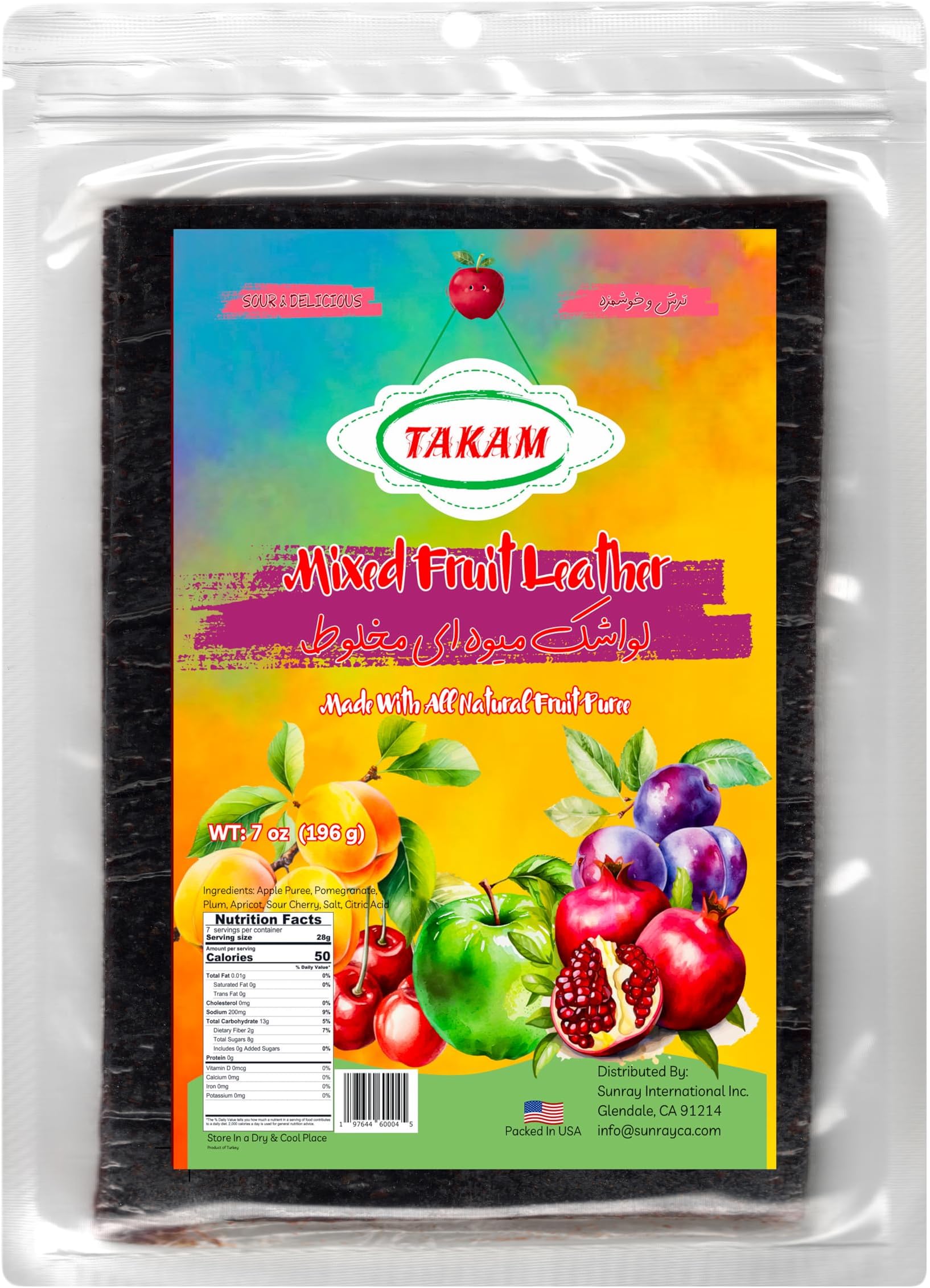 Takam Lavashak Mixed Fruit Leather Authentic Persian Style Sweet and Salty Fruit Layer 7 OZ - 196g