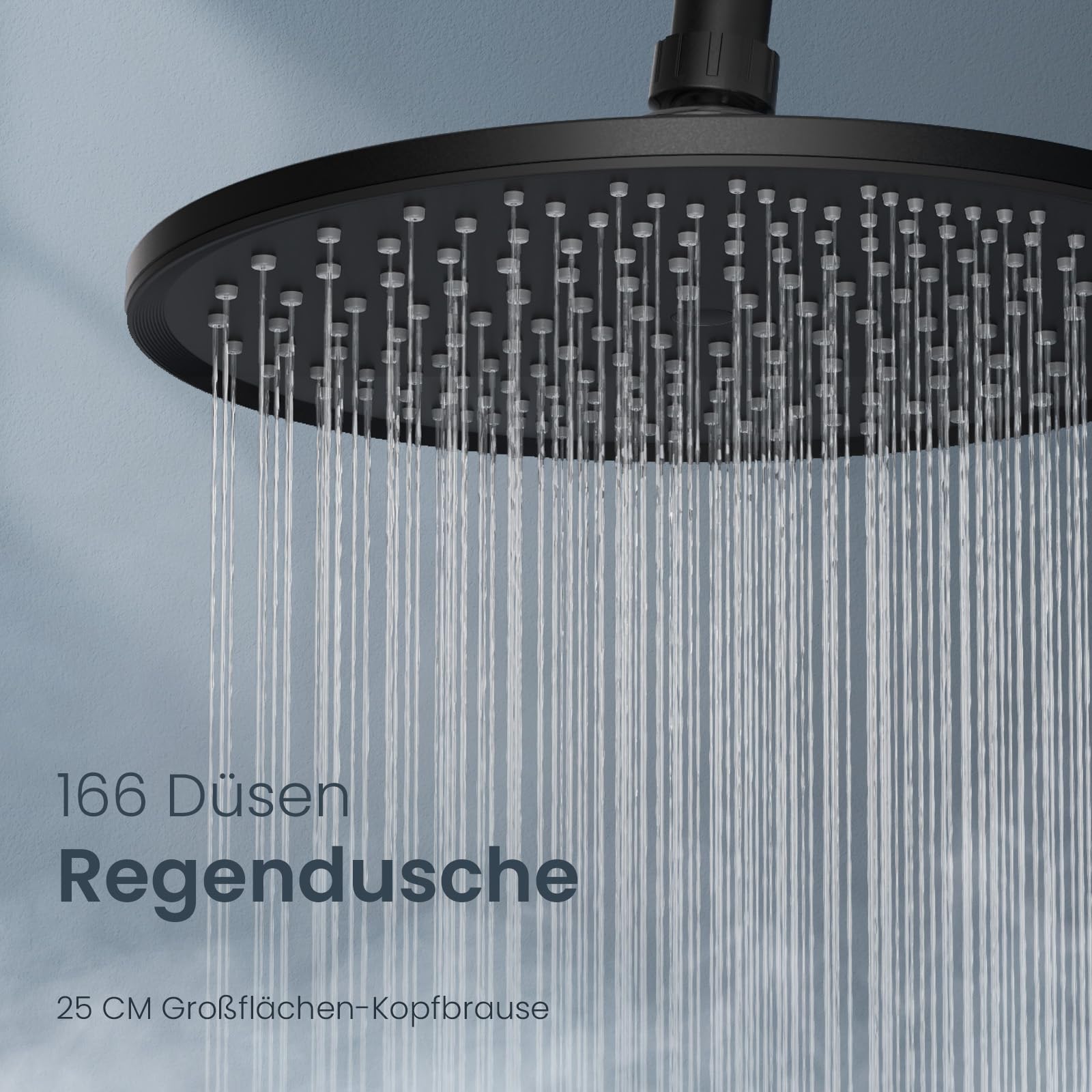 Duschsystem mit Thermostat Schwarz, Duscharmatur Komplettset | 25cm Rund Regendusche Duschkopf, Handbrause mit 3 Strahlarten, 100-120cm Höhenverstellbar, Regendusche mit Armatur, Duschset