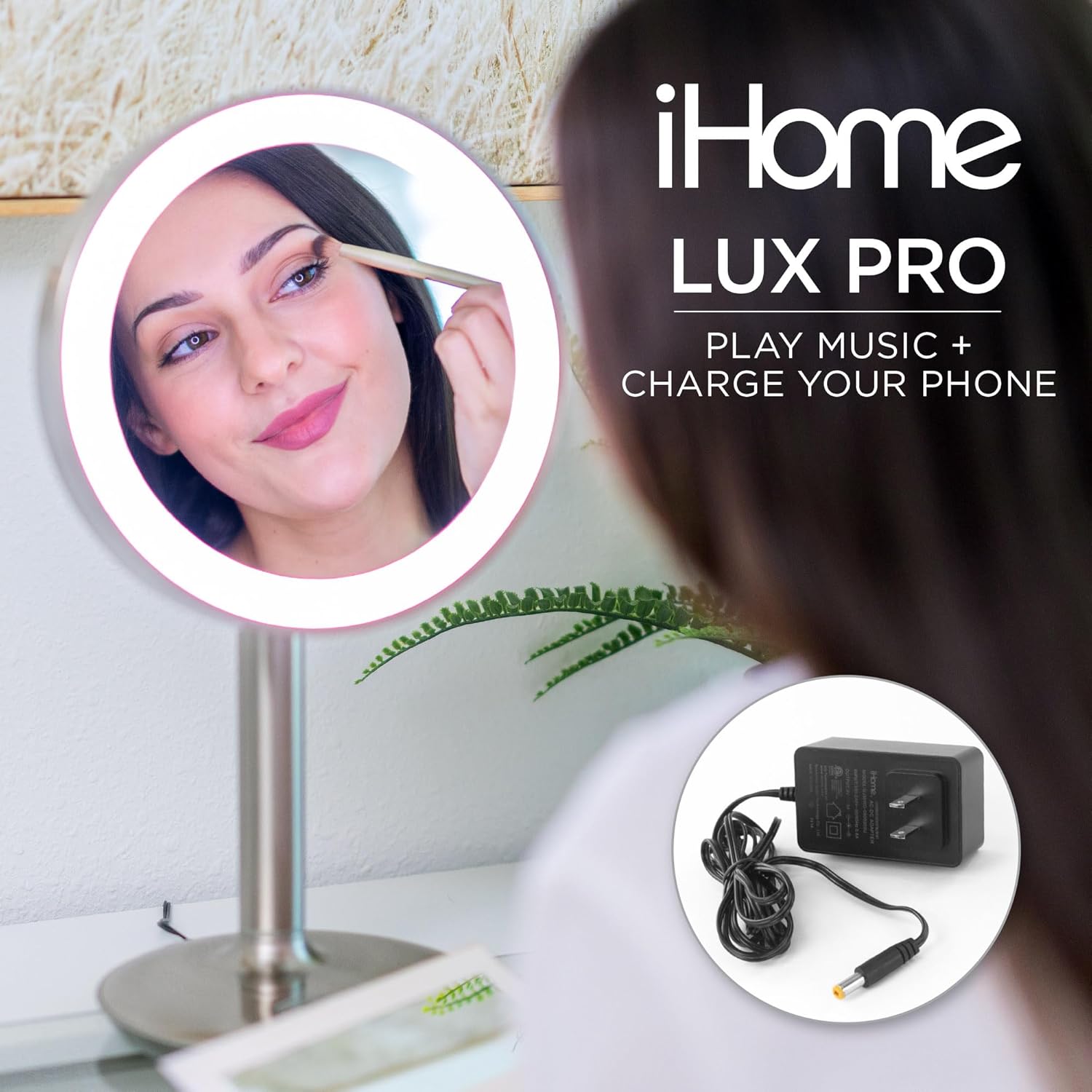 iHome Vanity Mirror with Lights, Makeup Mirror with Bluetooth Speaker, USB Charging, and Removable Magnifying Mirror (iCVBT82SN)