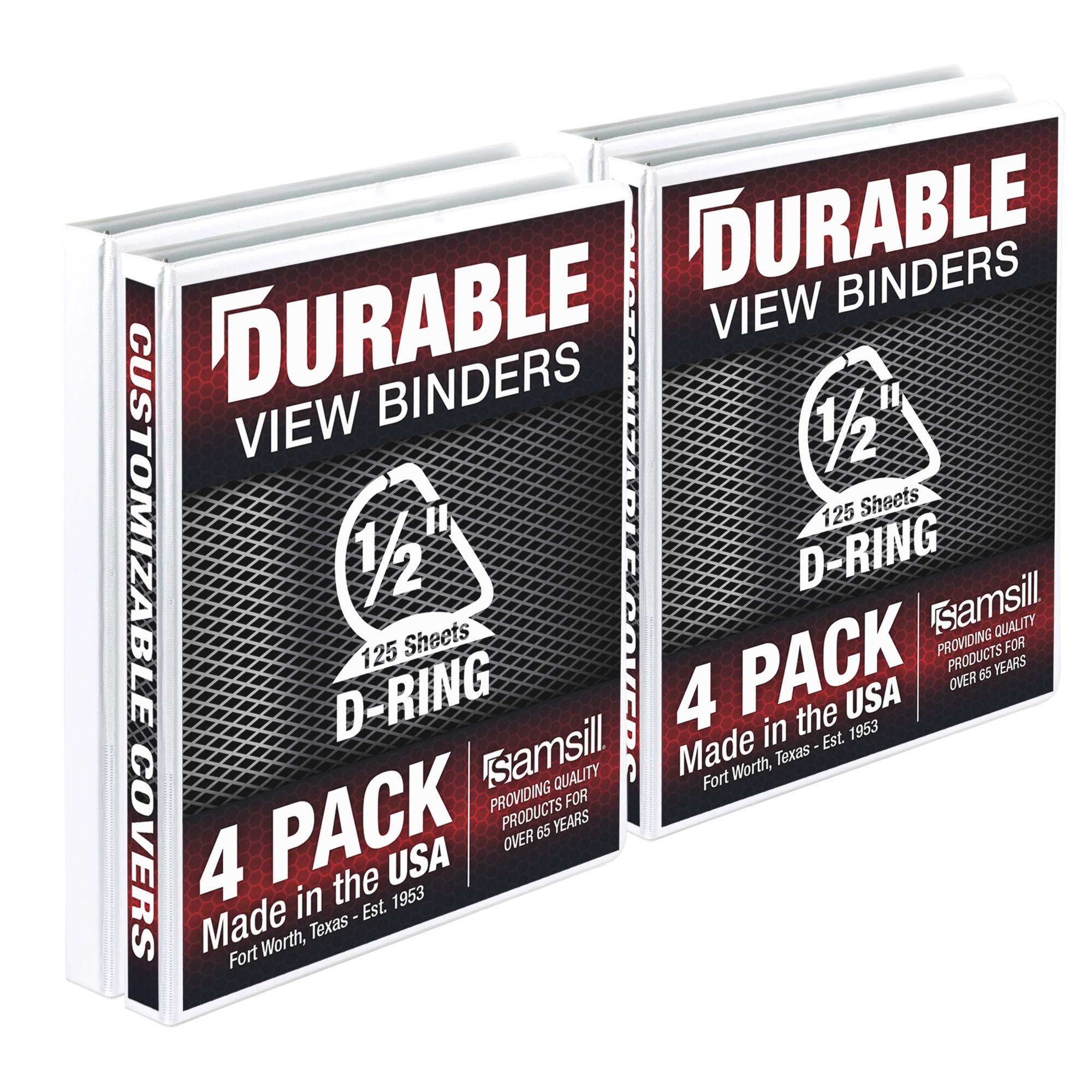Samsill Durable 0.5 inch 3 Ring Binder, Made in USA, D Ring Binder, FSC 100% Recycled Chipboard, White, 4 Pack