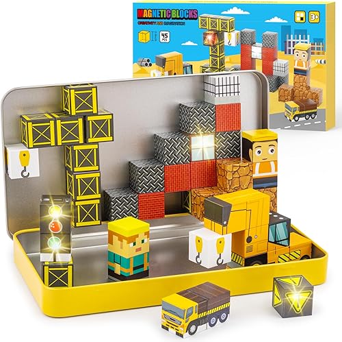 Miniatura 1 de Aywewii Bloques magnéticos de viaje, 45 piezas, juegos de viaje para niños de 3 a 8 años, cubos de construcción magnéticos, juego de aprendizaje