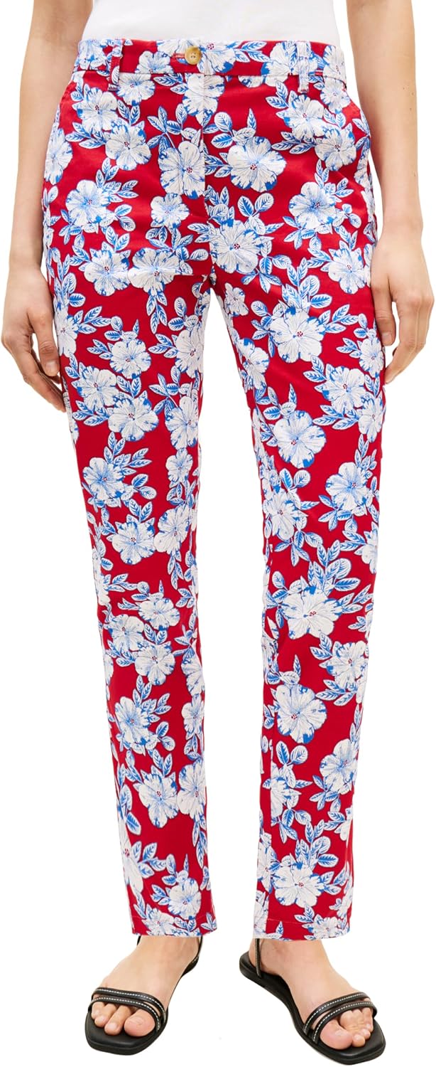 Tommy Hilfiger Women's Twill Slim Chino Pants with Stretch Mid Rise Ankle Pants