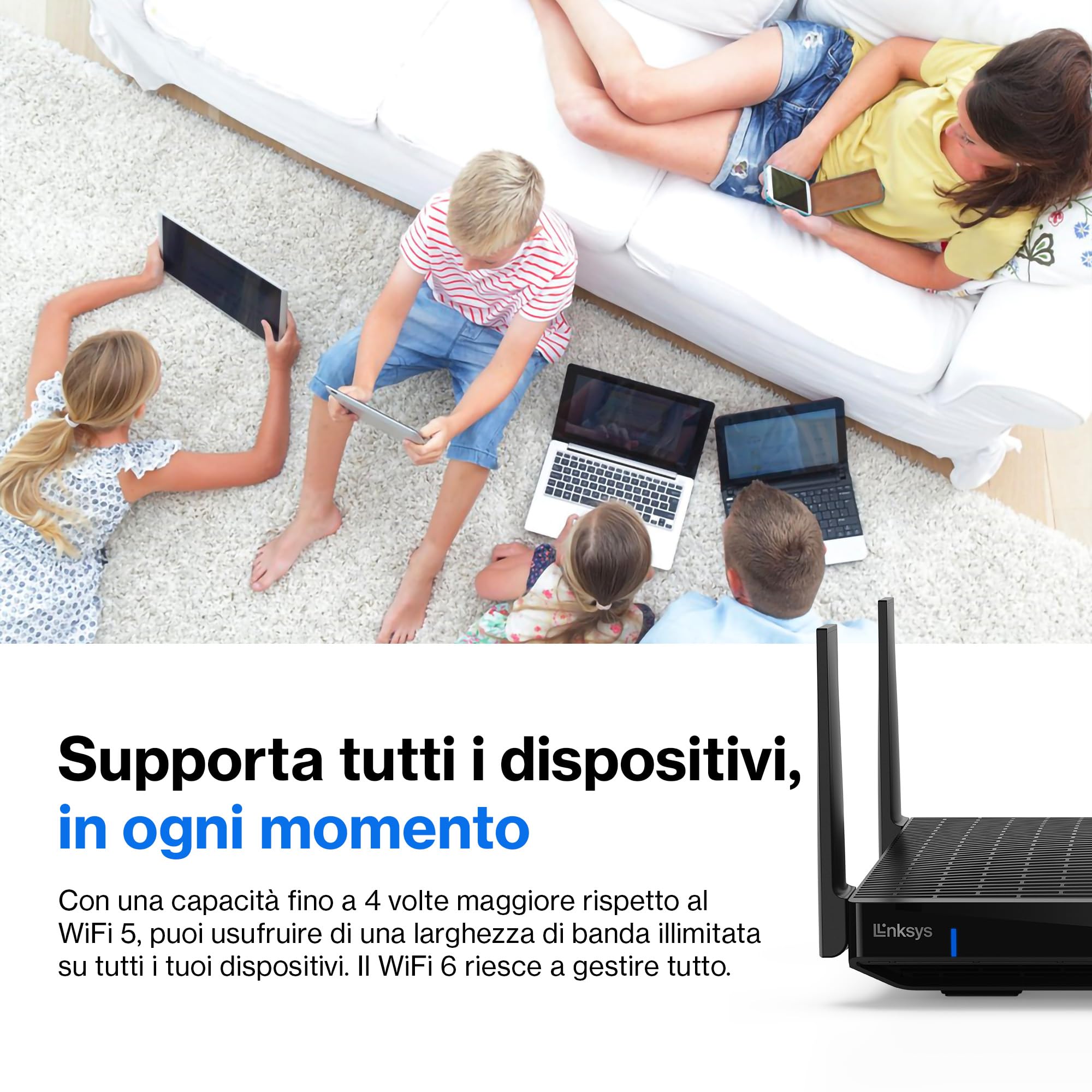 Linksys Router Wifi mesh Tri-Band Hydra Pro 6E, wireless, accesso alla banda 6 GHz, velocità massima 6.6 Gbps, copertura 250 m², piu 55 dispositivi