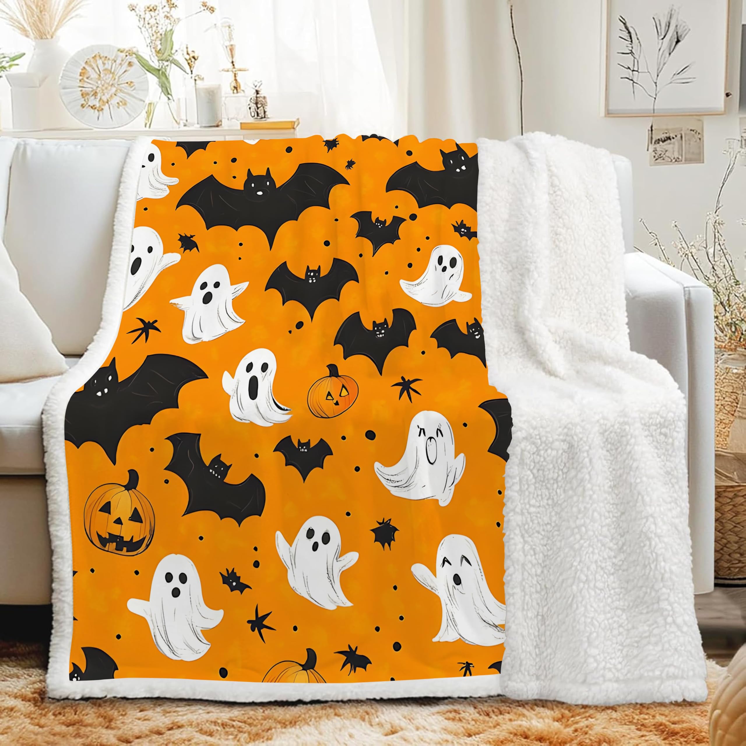 Plaid Polaire Halloween G-470 : Couverture Sherpa Douillette pour Soirée Cocooning Canapé
