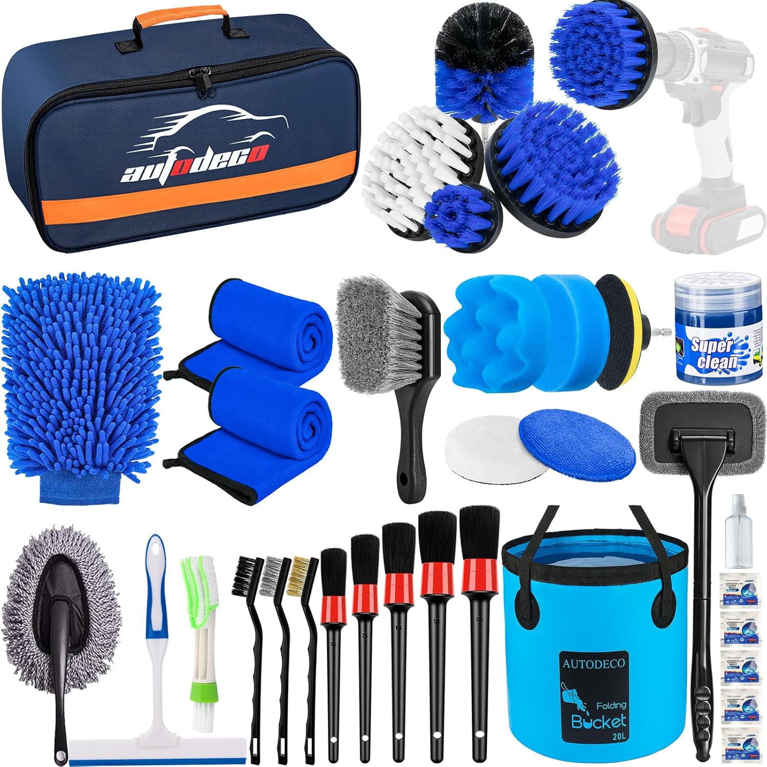 AUTODECO 34Pcs Car Detailing Brush Set, Car Detailing Kit