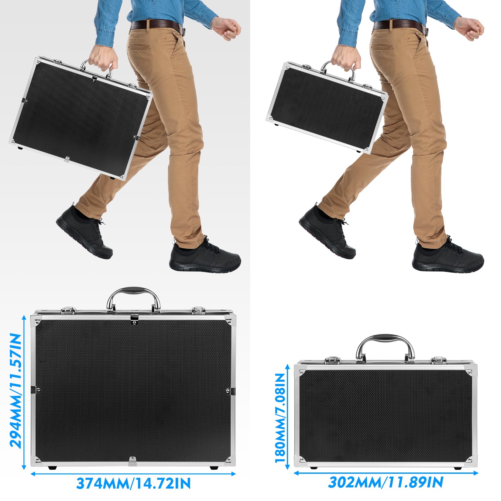 Funda de micrófono profesional, funda rígida de transporte para 2 micrófonos inalámbricos, marco de aluminio con interior de espuma, color negro