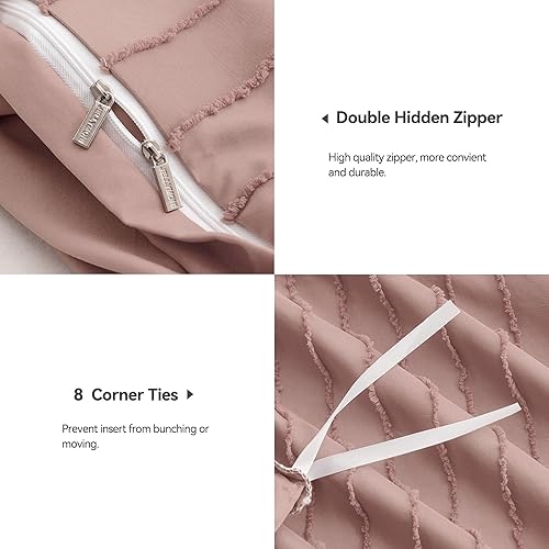 Miniatura 6 de JELLYMONI Funda de edredón rosa tamaño individual  Juego de funda de edredón de microfibra copetuda de 3 piezas, funda de edredón bohemia a rayas