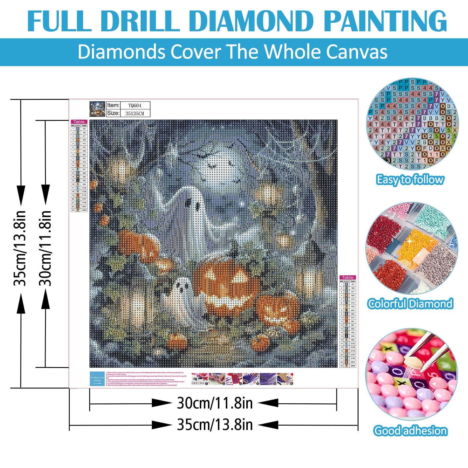 Kits de arte de diamantes de Halloween para adultos, kits de pintura de diamantes 5D para adultos principiantes, kit de arte de gemas de pintura de diamante redondo completo para adultos, decoración