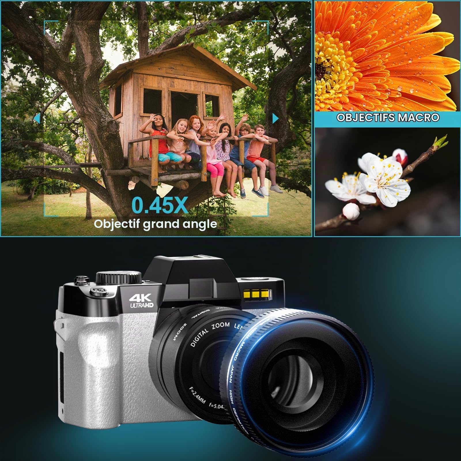 G-Anica Appareil Photo numérique, 48MP pour la Photographie avec WiFi et contrôle d'application, 4K Vlogging Camera, Parfait pour Les utilisateurs débutants et Les débutants avec Macro&Wide Lens