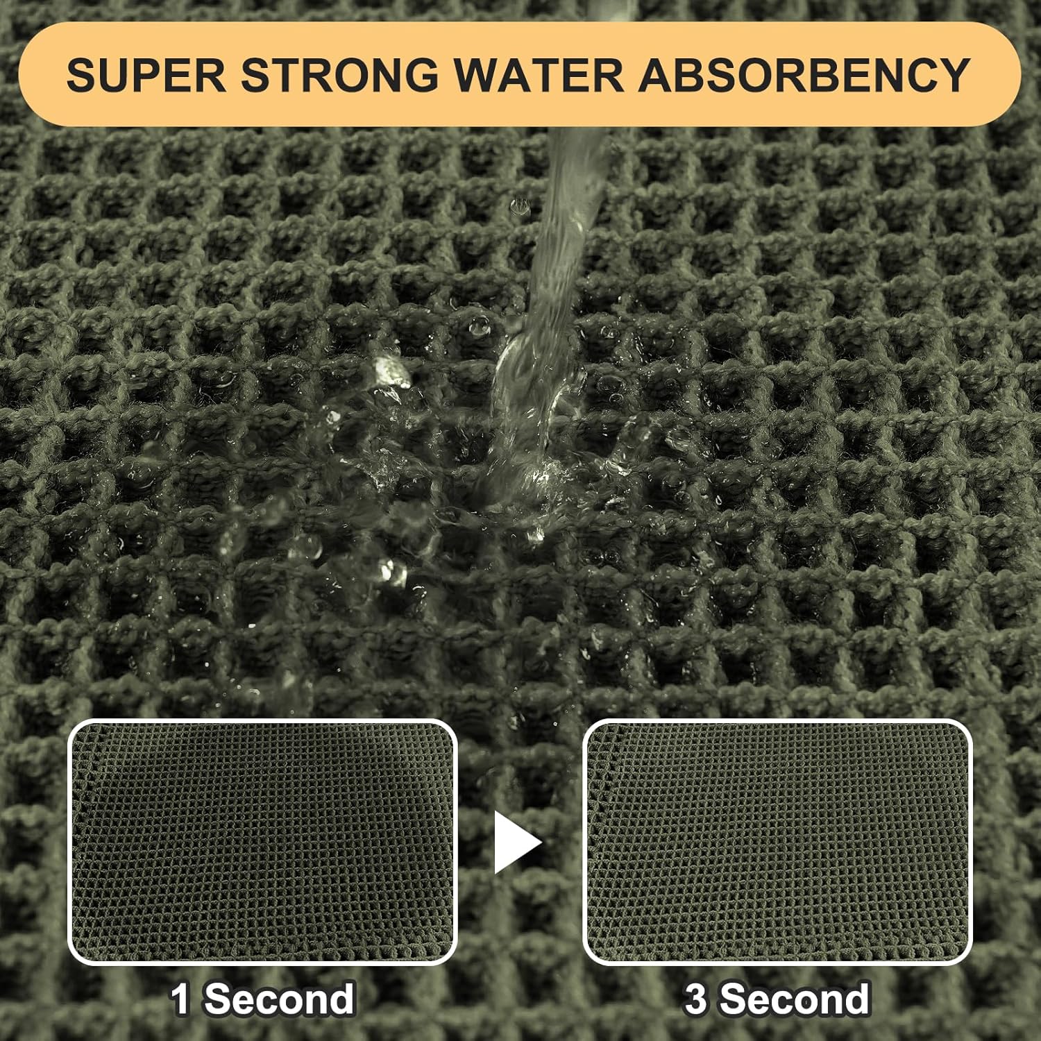 Waffle Bath Mat, Boho Woven Modern Bath Rug Absorbent Non Slip, Ultra Soft Bathroom Mats, Machine Washable Knit Bath Rugs with Tassels for Bathroom, Bedroom, Kitchen, Shower, Tub, 36"x24", Dark Green