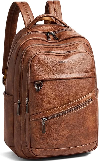 LATMAP 43L Sac à dos pour femmes Hommes - Sac à dos en cuir végétalien Purse Travel Sac de transport College Bookbag 17" portable