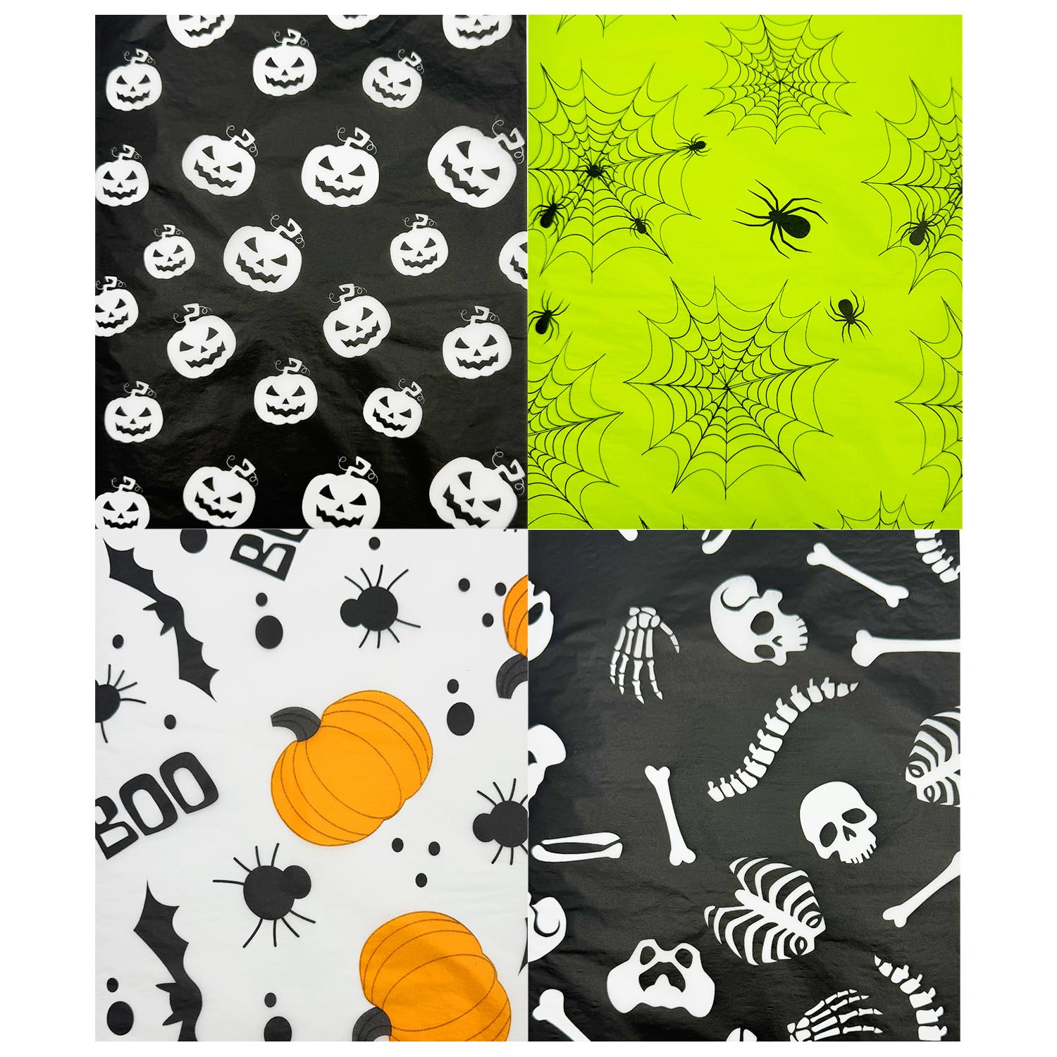 20 Sheets Halloween Tissue Paper, 50 x 35cm Print with Skeleton Pumpkin and Cobweb for Gift Wrapping, Art Crafts, DIY, Birthday, Wedding, Baby Shower
