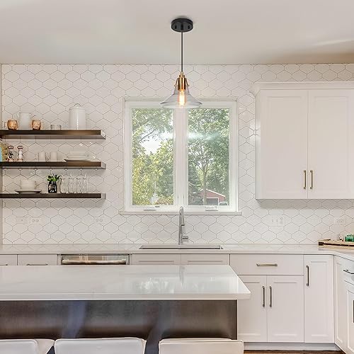 Miniatura 3 de Lámpara colgante negra y dorada, moderna lámpara colgante de cristal para isla de cocina, comedor, dormitorio