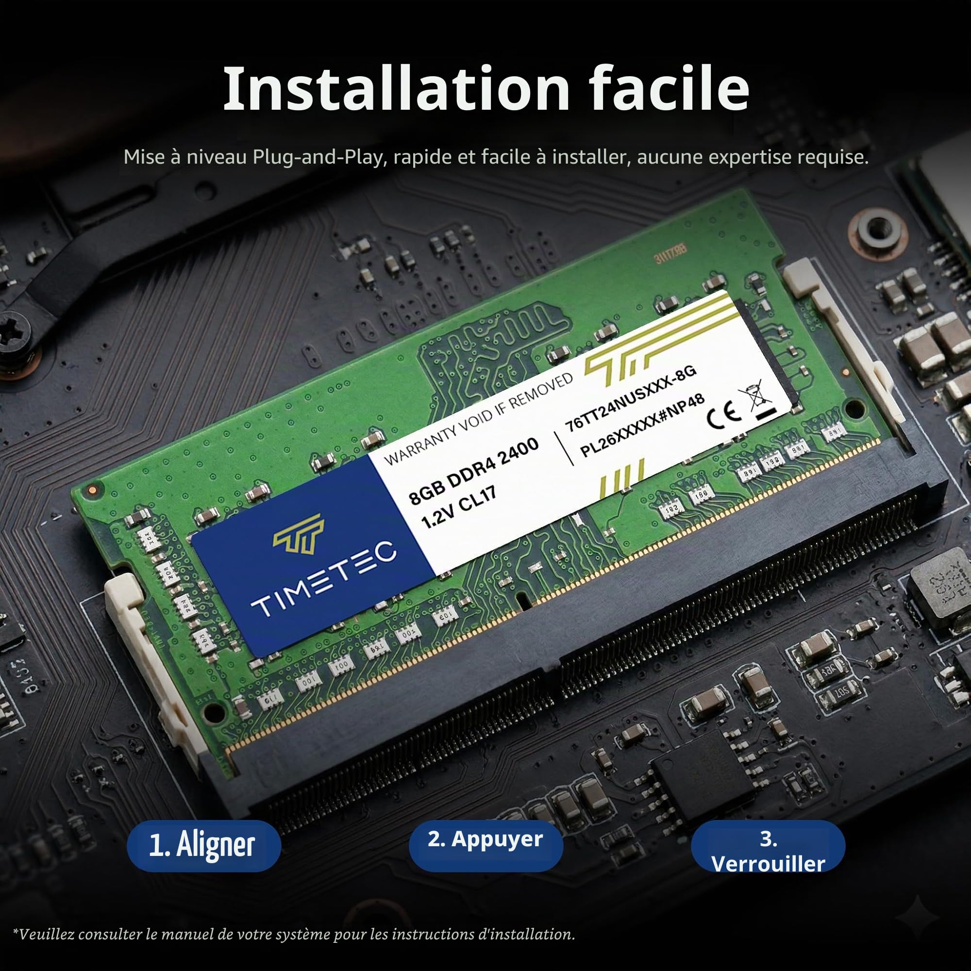 Timetec 8 Go DDR4 2400 MHz (PC4-2400T) PC4-19200 SODIMM – Non-ECC sans Tampon, 260 Broches, 1,2 V, CL17, Module de mémoire pour Ordinateur Portable, Mini-PC et Ordinateur Tout-en-Un