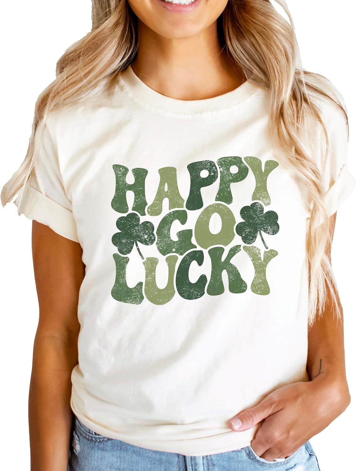 Happy Go Lucky St Patrick's Day Shirt for Women Youth and Toddler Girls St Patty's Lucky Tee
