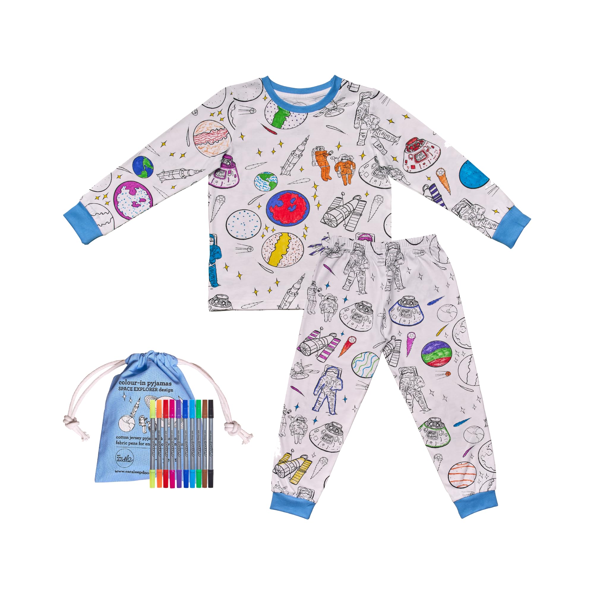 eatsleepdoodle Space Explorer Colouring Pyjamas, 10pk Wash Out Pens