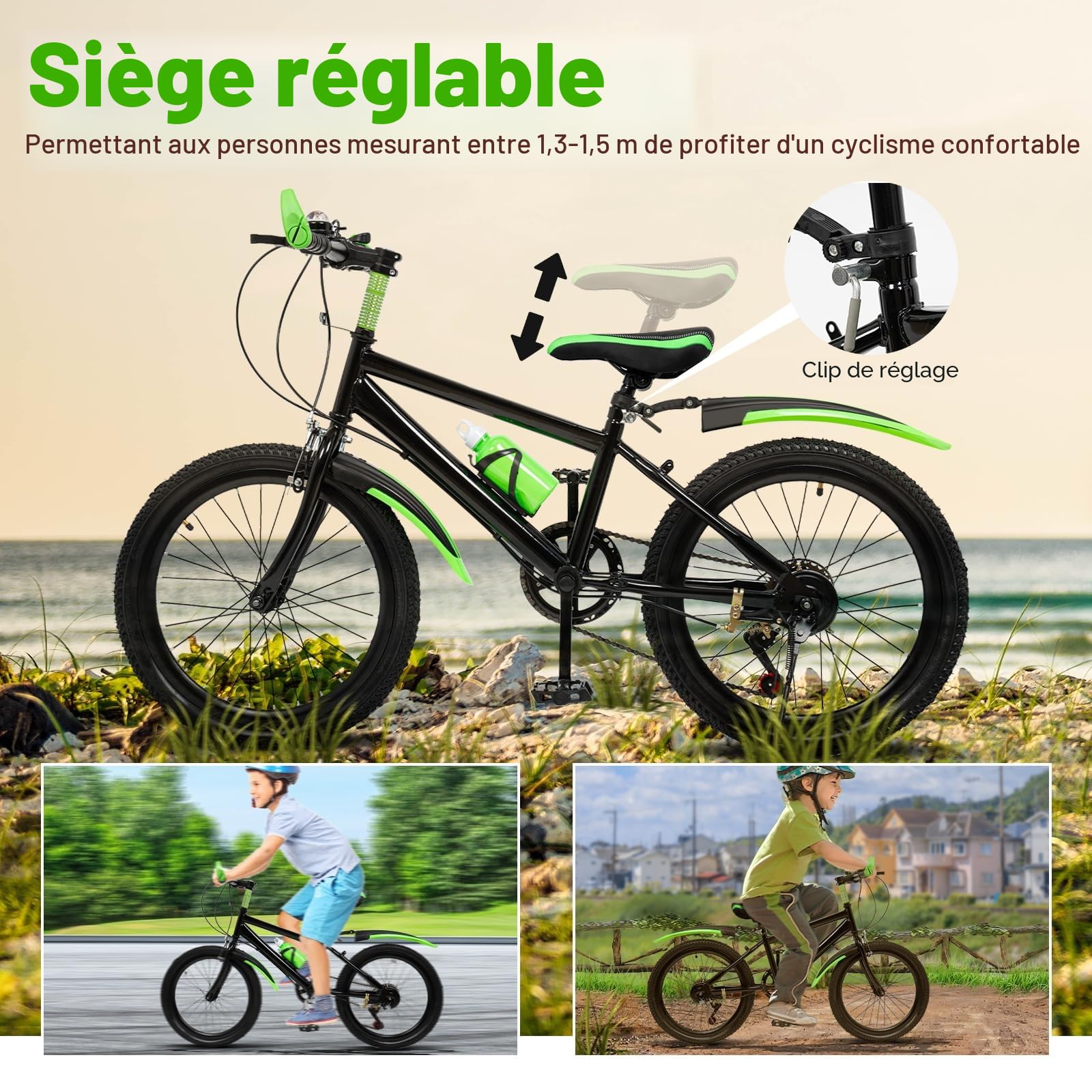 VTT 20 pouces - Pour fille et garçon de 6, 7, 8, 9, 10, 11, 12 et 13 ans - VTT à suspension complète