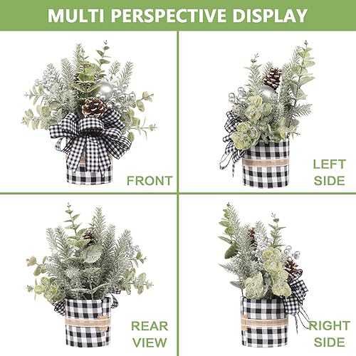Miniatura 2 de Pequeño árbol de Navidad a cuadros de búfalo, mini decoración artificial de árbol de Navidad de mesa, para el hogar de invierno, fiesta de Hliday,