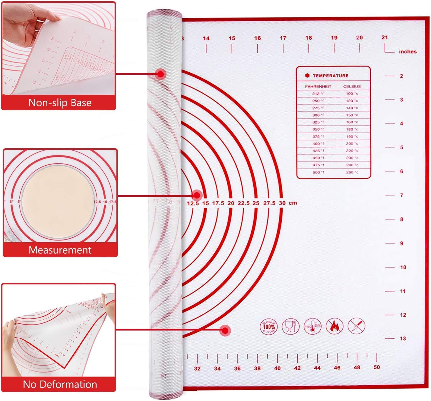 Adoric Silicone Baking Mats Pastry Mat, 2 Pack Non-stick Baking Mat and 1 Pack 16x24 Inch Silicone Pastry Mat with Measurement Fondant Mat, Counter Mat, Dough Rolling Mat, Oven Liner, Pie Crust Mat