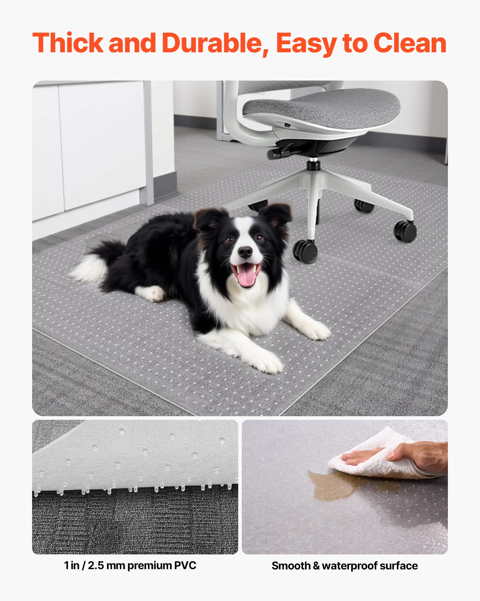 VEVOR Tapis de chaise de bureau 117,8 x 152,4 cm, tapis de protection de sol transparent avec crampons, antidérapant et facile à nettoyer, glisse lisse sous le bureau pour la maison et le bureau
