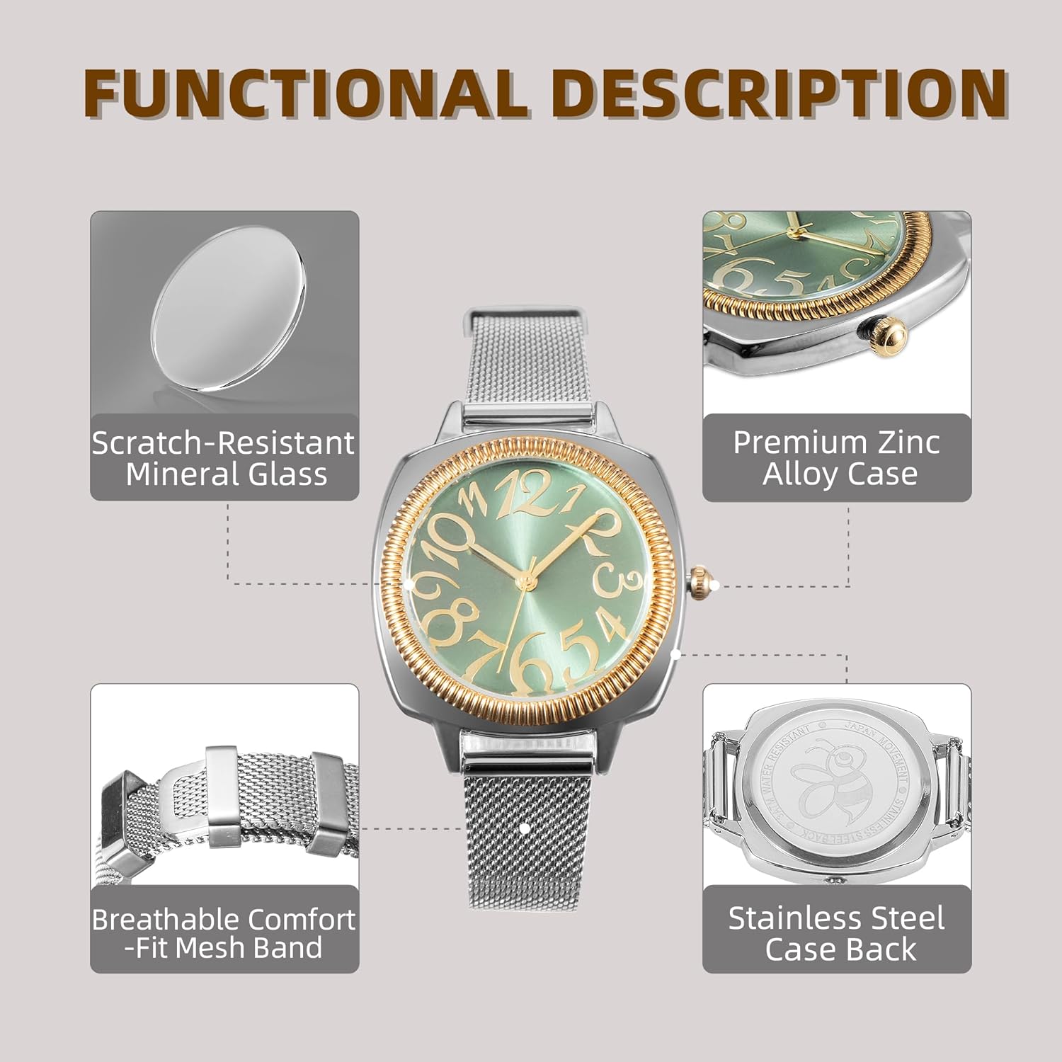Analog Watch for Women, Elegant 34mm Big Arabic Numbers Dial Dress Watch, Classic Jewelry Style Quartz Wristwatch, Gift for Her